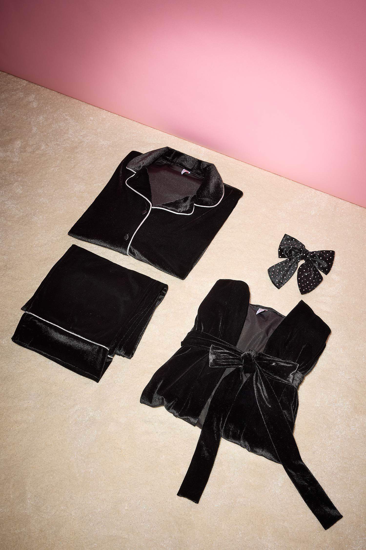 Regular Fit Wrap Yaka Kadife Yarım Kol Sabahlık-Fall in Love