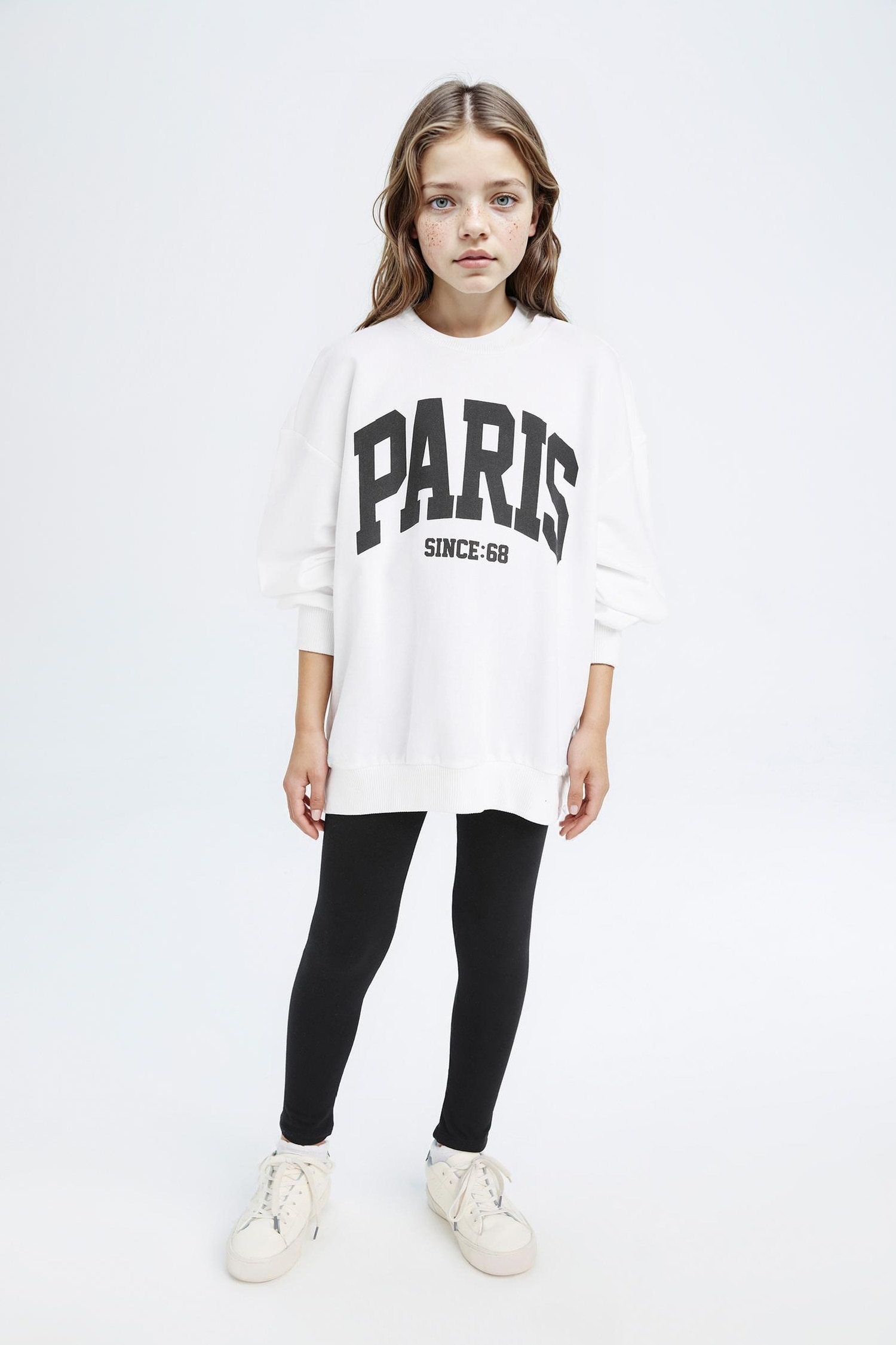 Kız Çocuk 2'li Takım Baskılı Sweatshirt Uzun Tayt