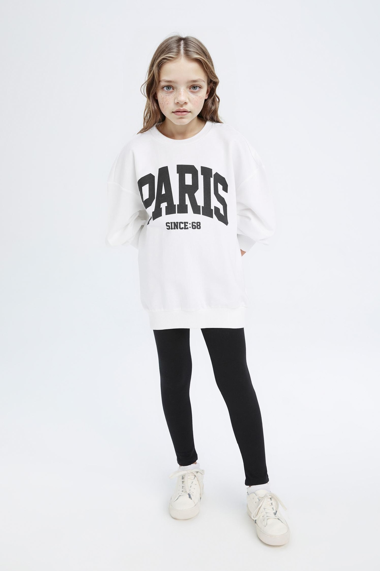 Kız Çocuk 2'li Takım Baskılı Sweatshirt Uzun Tayt