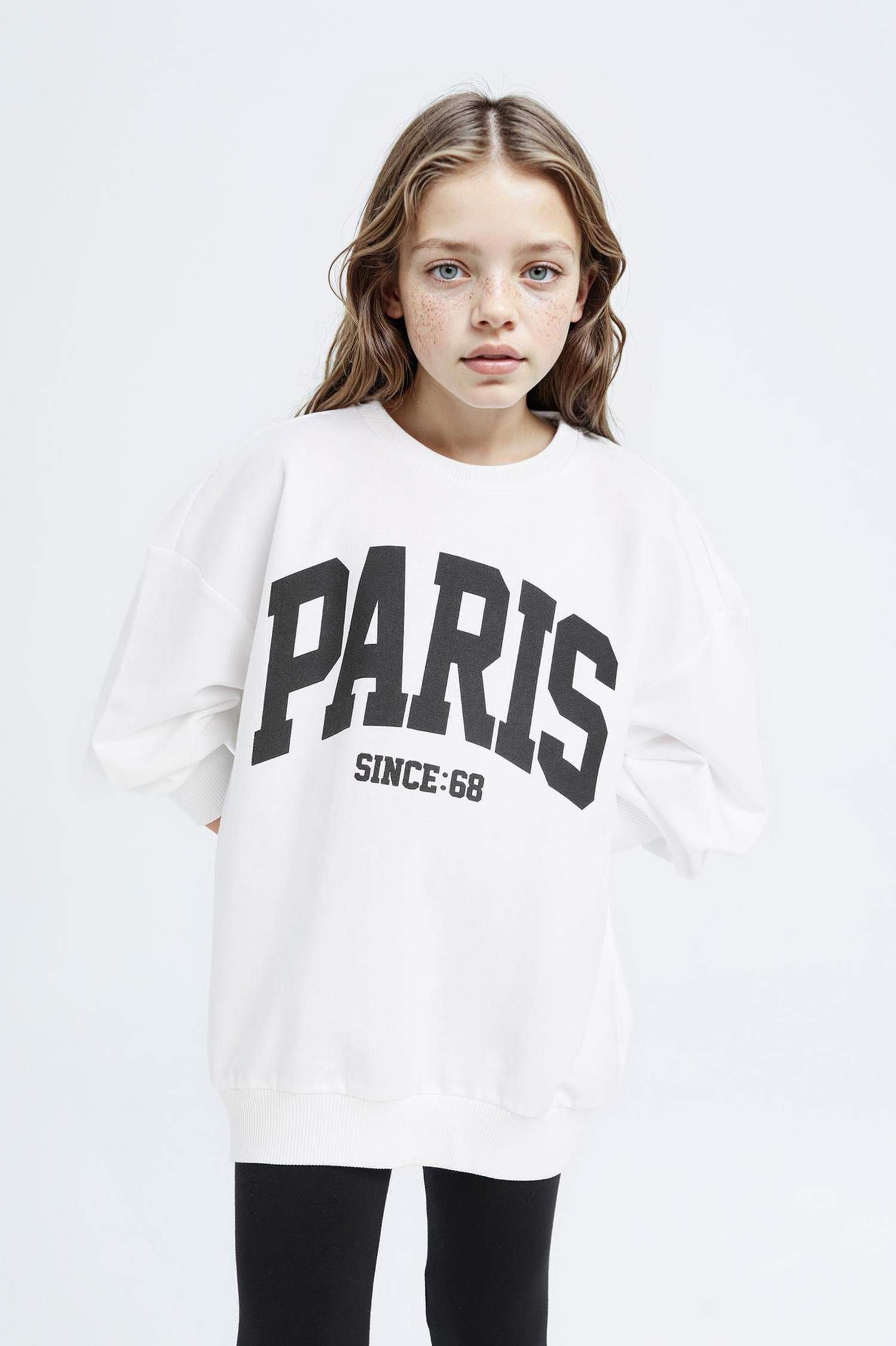 Kız Çocuk 2'li Takım Baskılı Sweatshirt Uzun Tayt