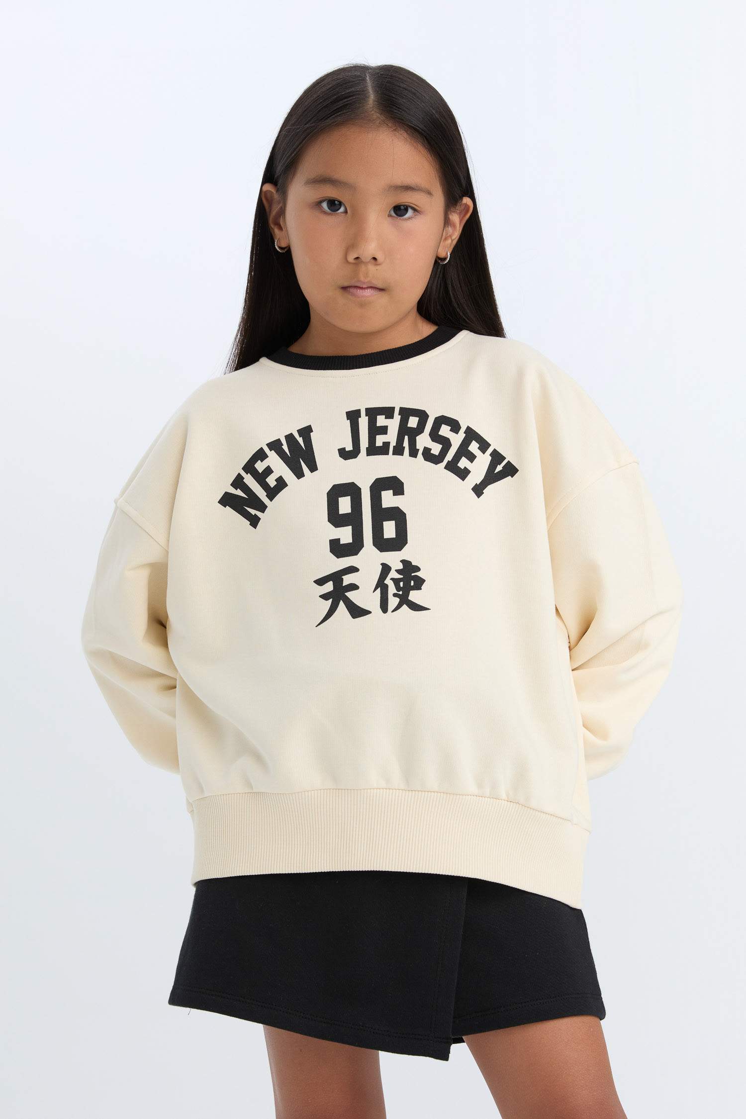 Kız Çocuk 2'li Takım Baskılı Sweatshirt Şort Etek