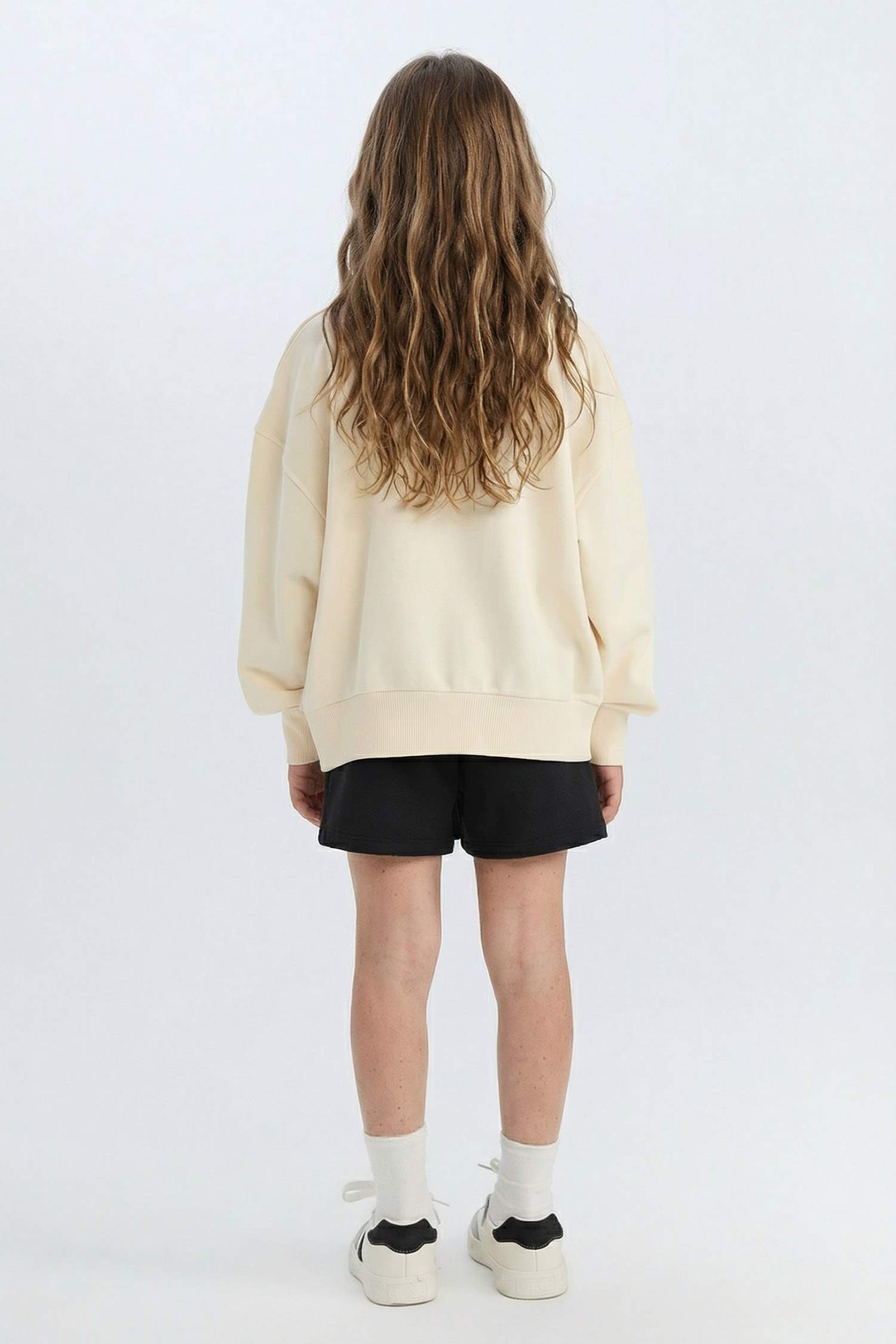 Kız Çocuk 2'li Takım Baskılı Sweatshirt Şort Etek