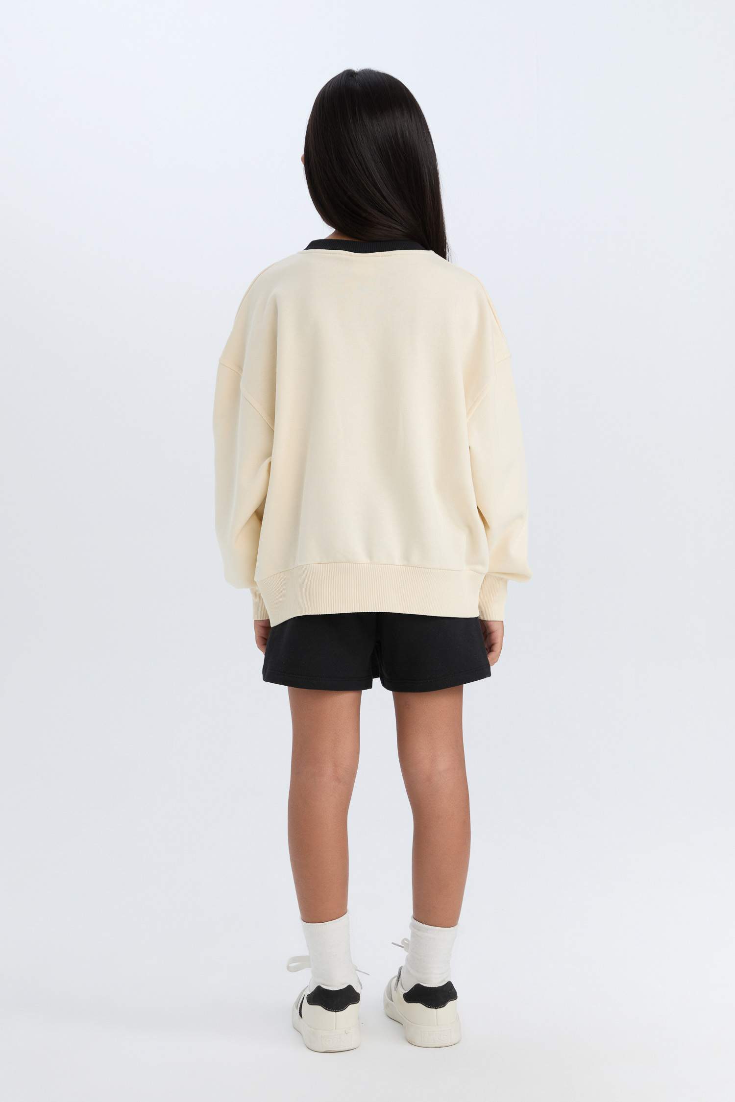 Kız Çocuk 2'li Takım Baskılı Sweatshirt Şort Etek