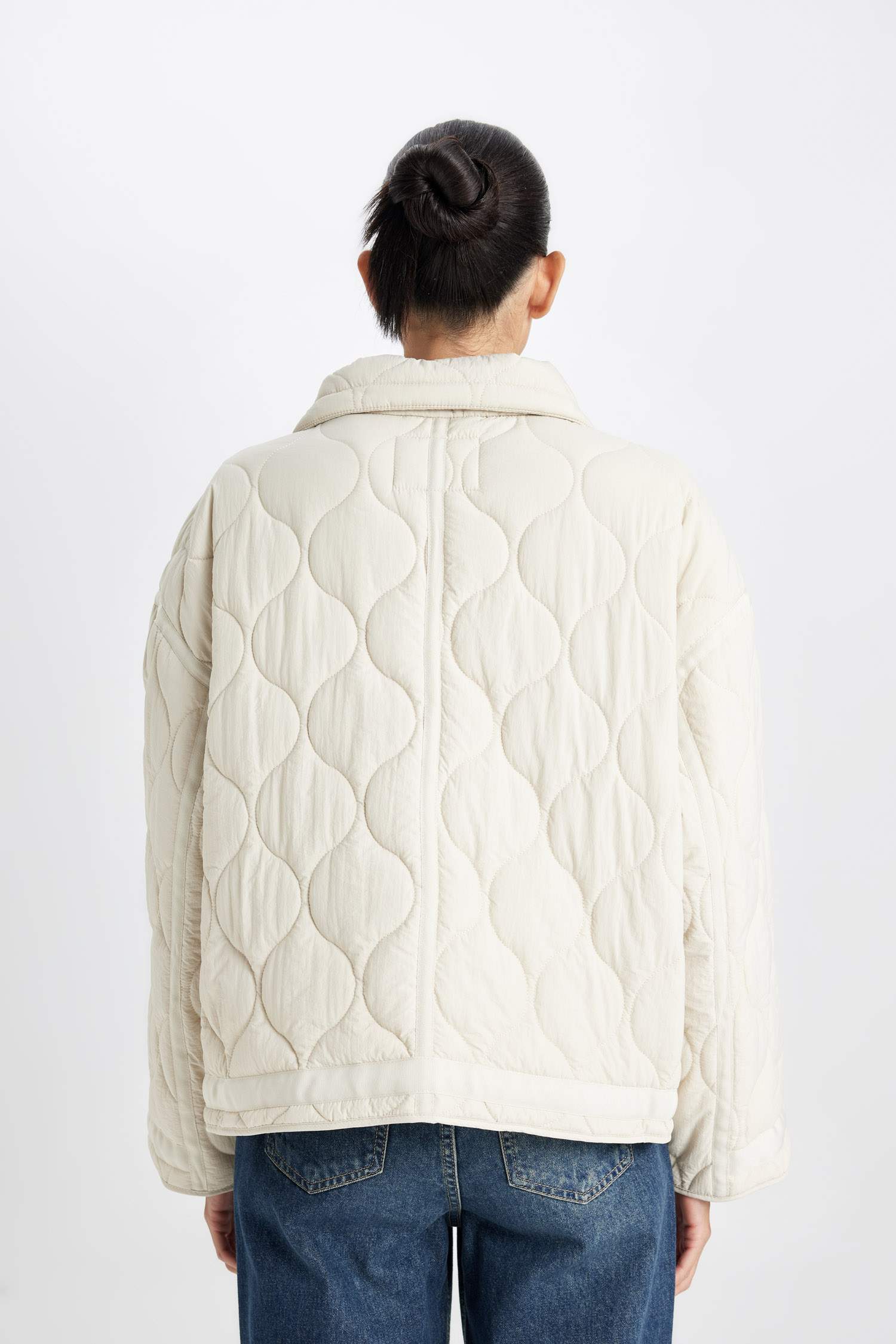 Su Geçirmez İnce Mevsimlik Mont Polo Yaka Kapitoneli Çıtçıtlı Fermuarlı Cepli