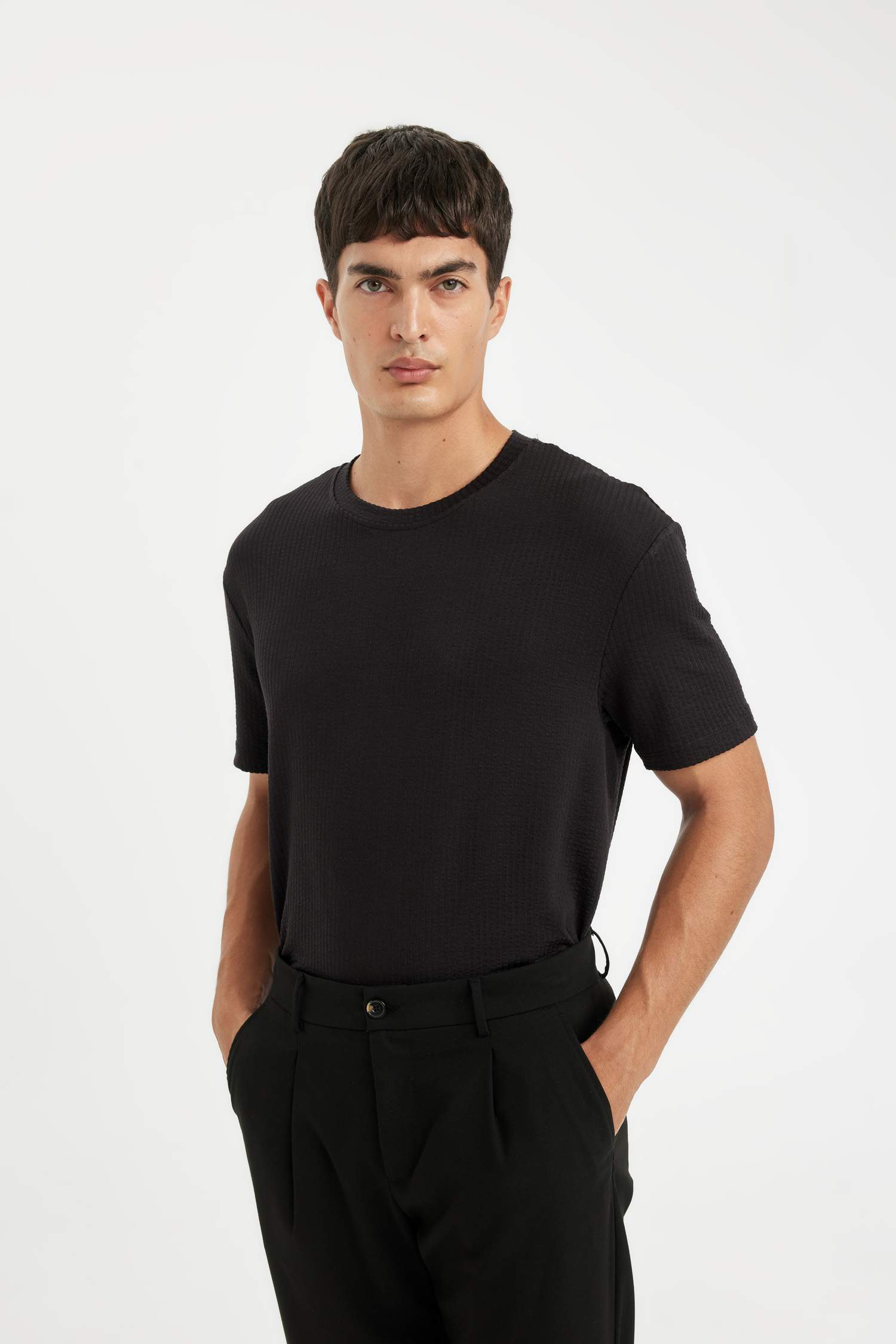 Regular Fit Crew Neck Crinkle Short Sleeve T-Shirt