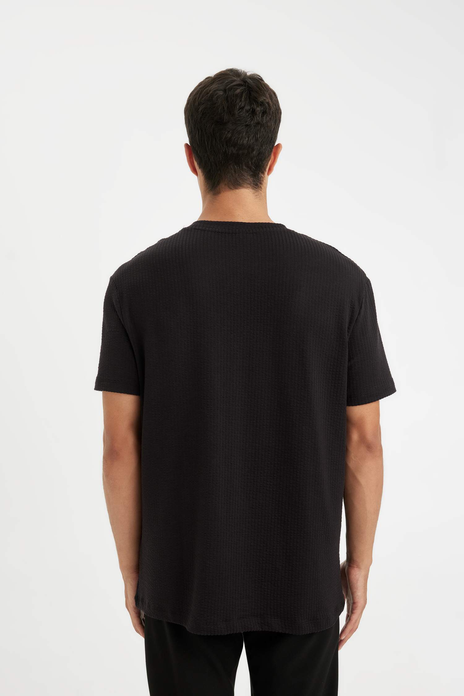 Regular Fit Crew Neck Crinkle Short Sleeve T-Shirt