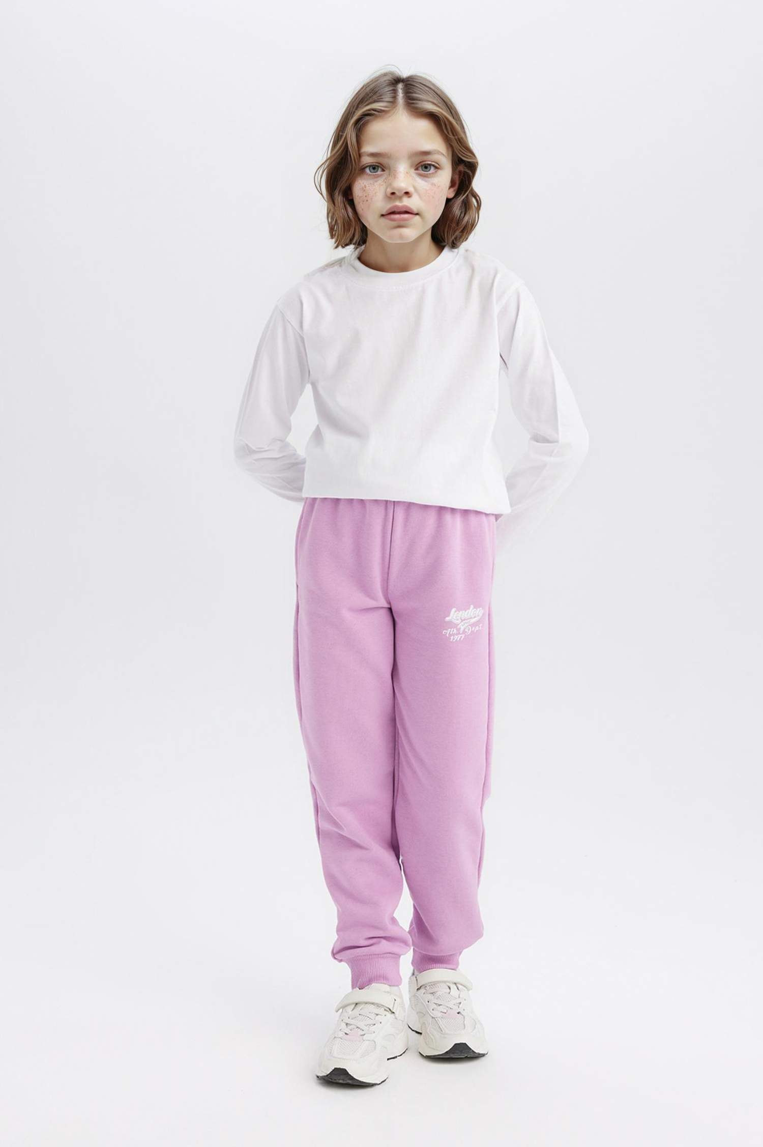 Kız Çocuk Beli Lastikli Baskılı Jogger Eşofman Altı