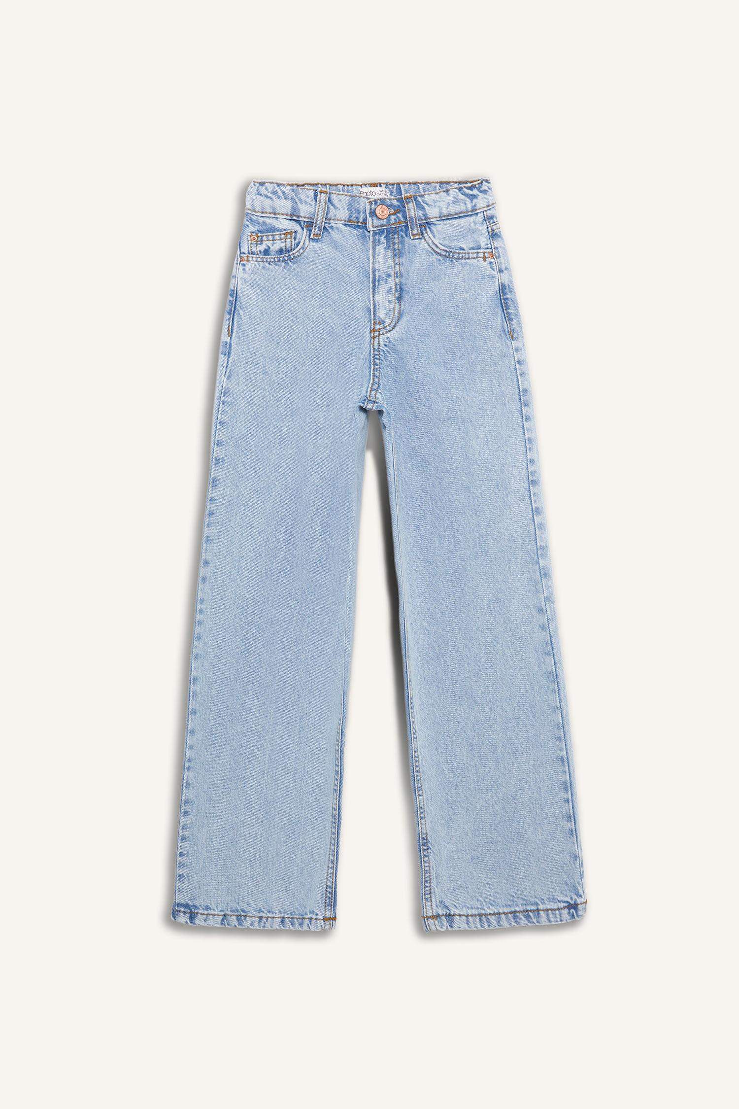 بنطرون جينز بناتي وايد ليج برجل واسع بجيب