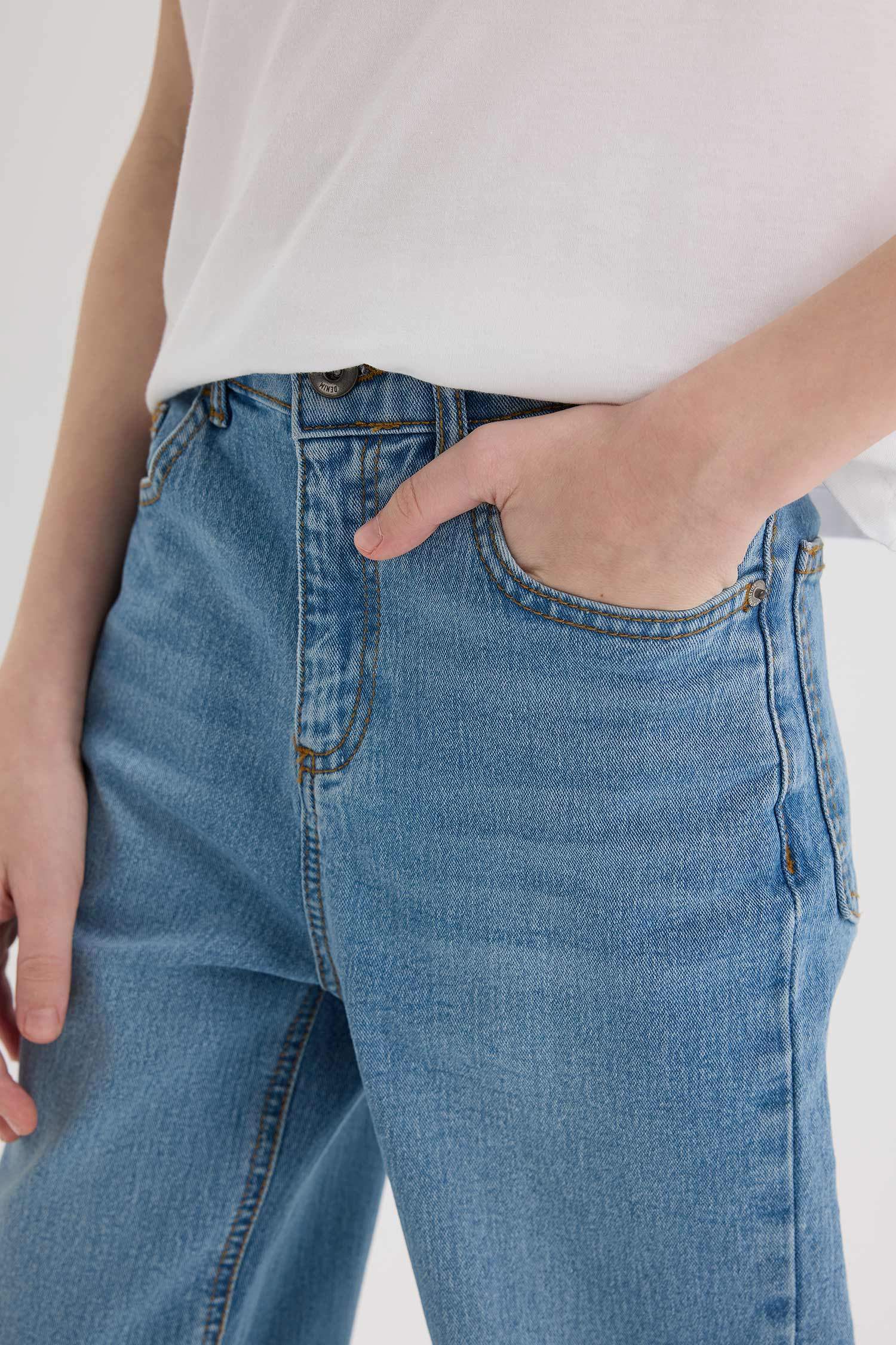 Erkek Çocuk Loose Fit Düz Paça Basic Düz Jean Pantolon