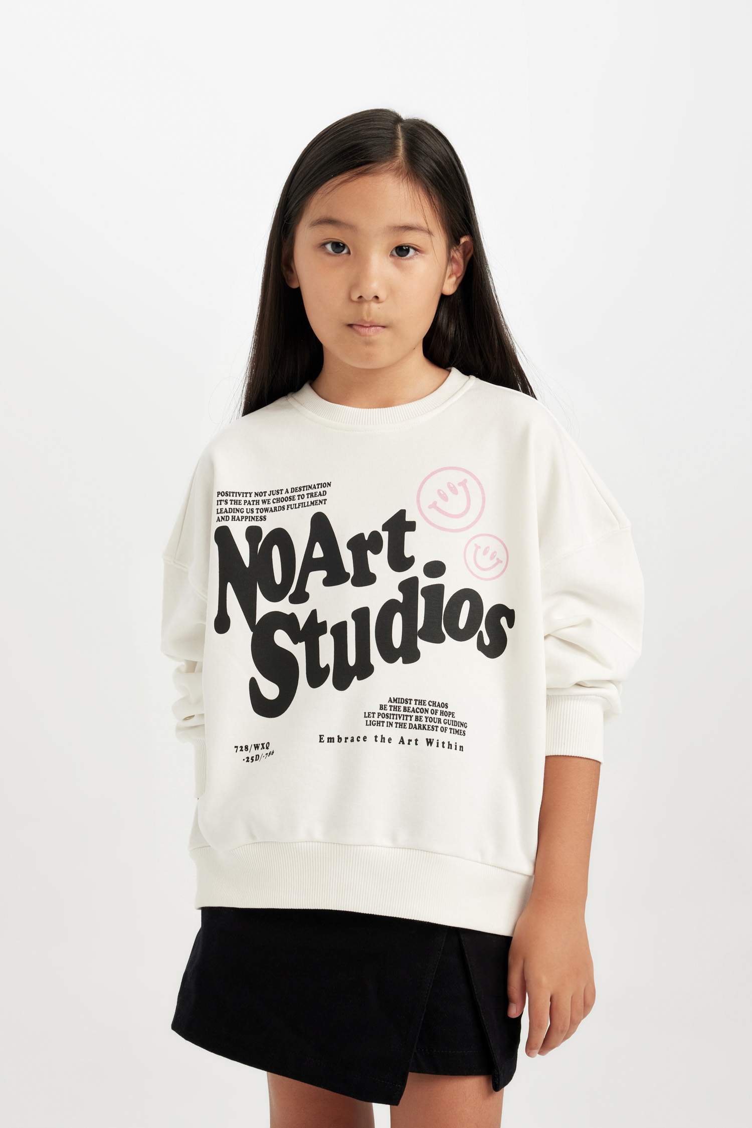 Kız Çocuk Oversize Geniş Kalıp Bisiklet Yaka Baskılı Sweatshirt