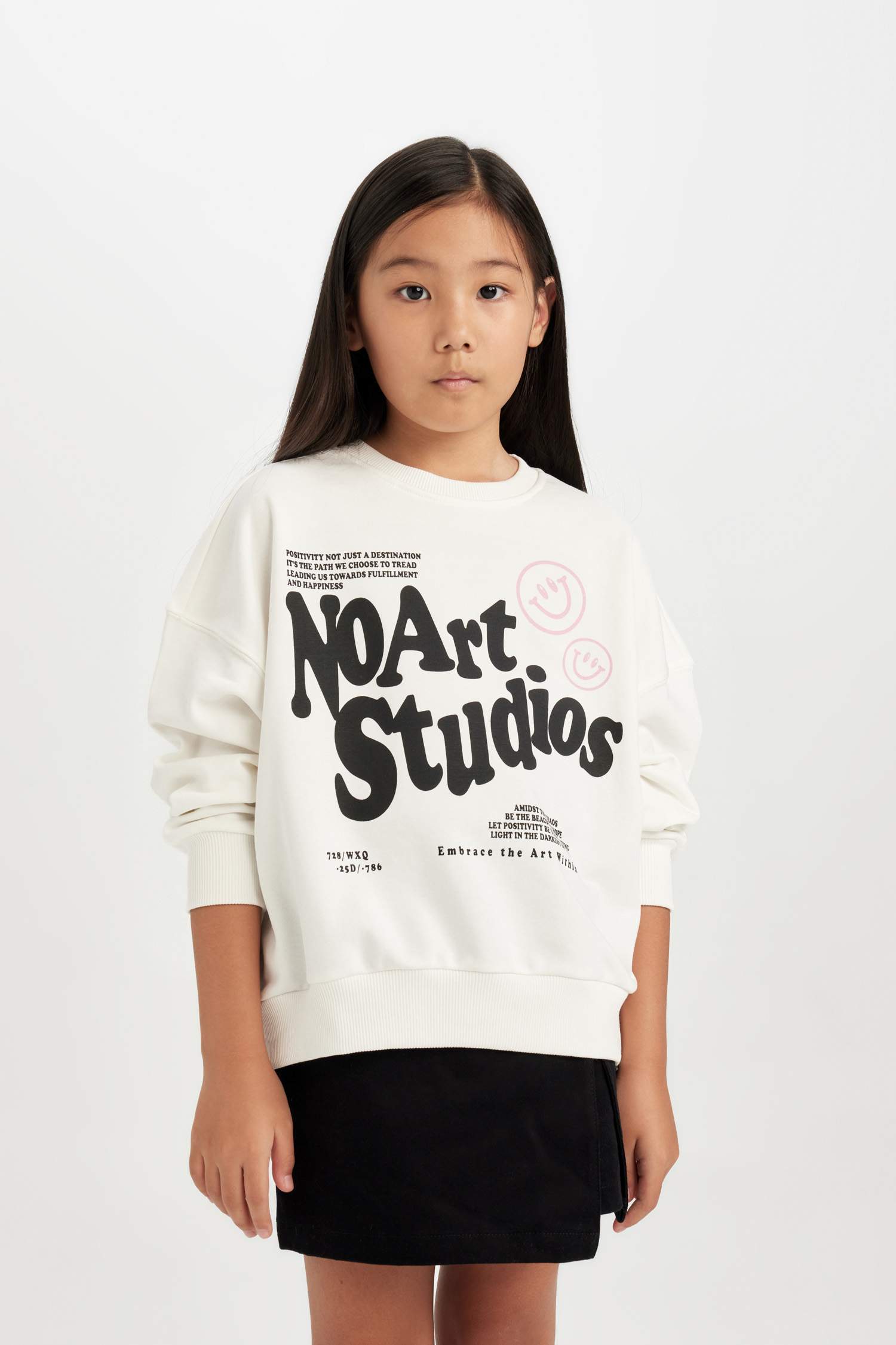 Kız Çocuk Oversize Geniş Kalıp Bisiklet Yaka Baskılı Sweatshirt