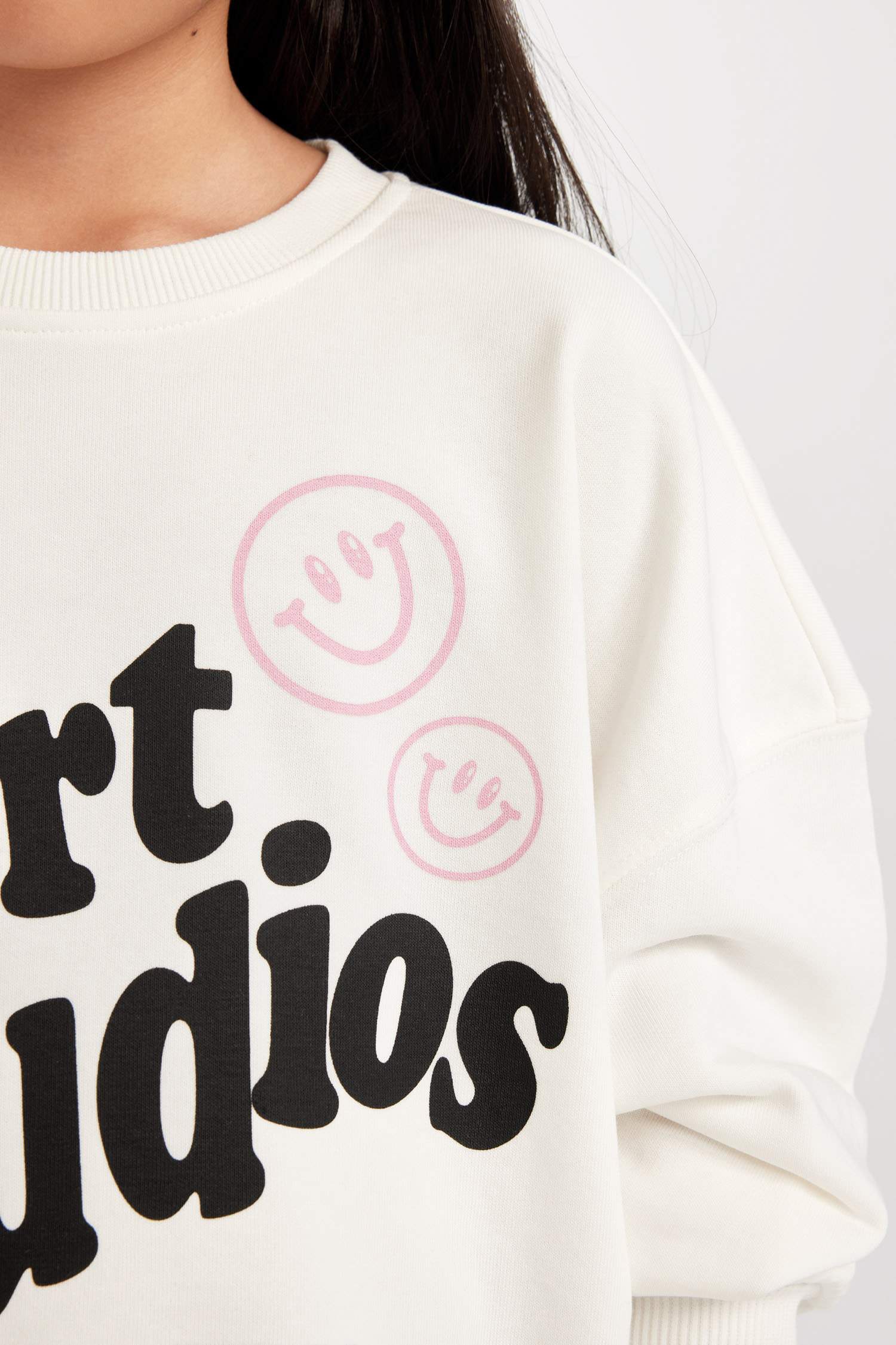 Kız Çocuk Oversize Geniş Kalıp Bisiklet Yaka Baskılı Sweatshirt