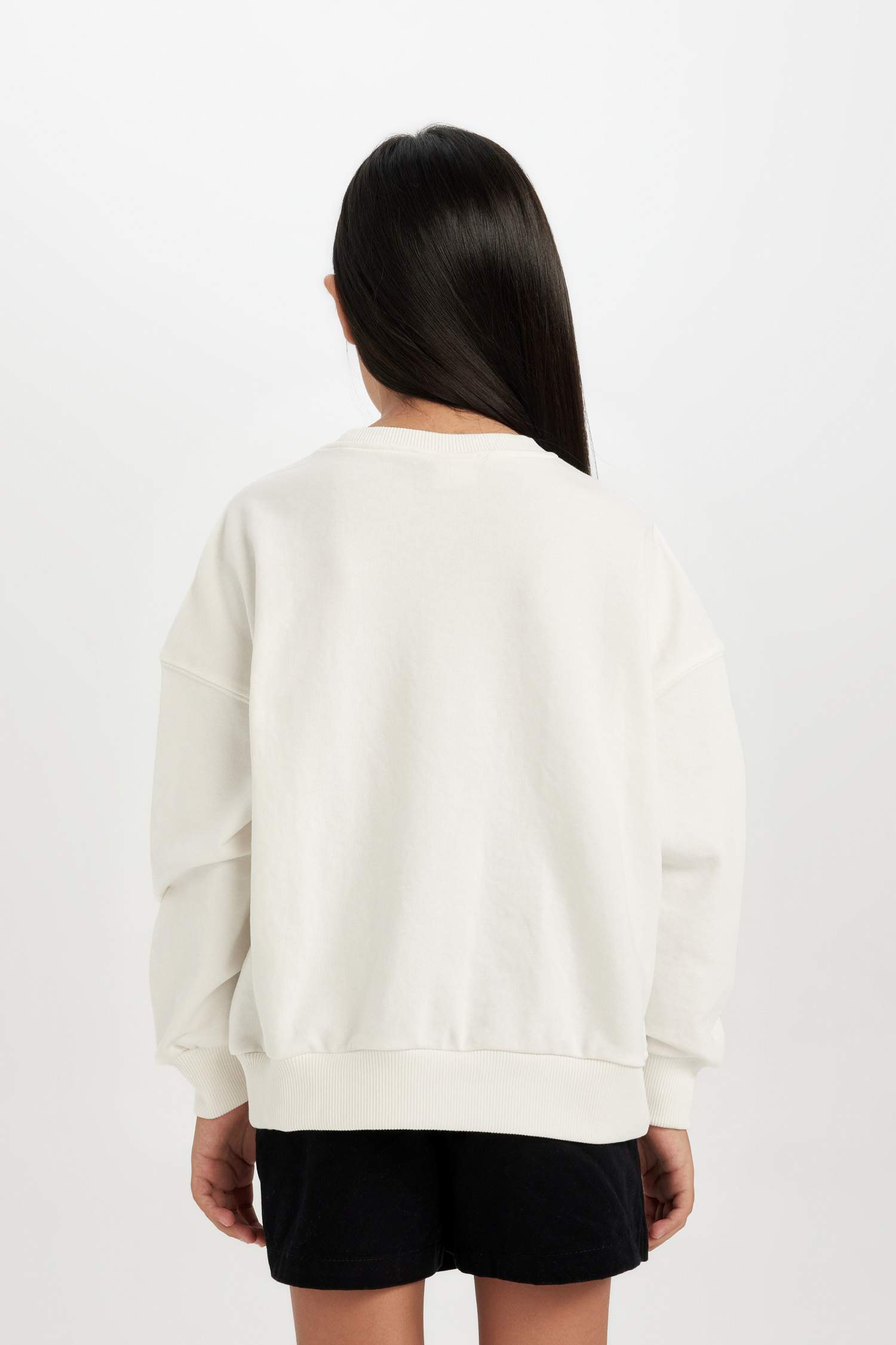 Kız Çocuk Oversize Geniş Kalıp Bisiklet Yaka Baskılı Sweatshirt