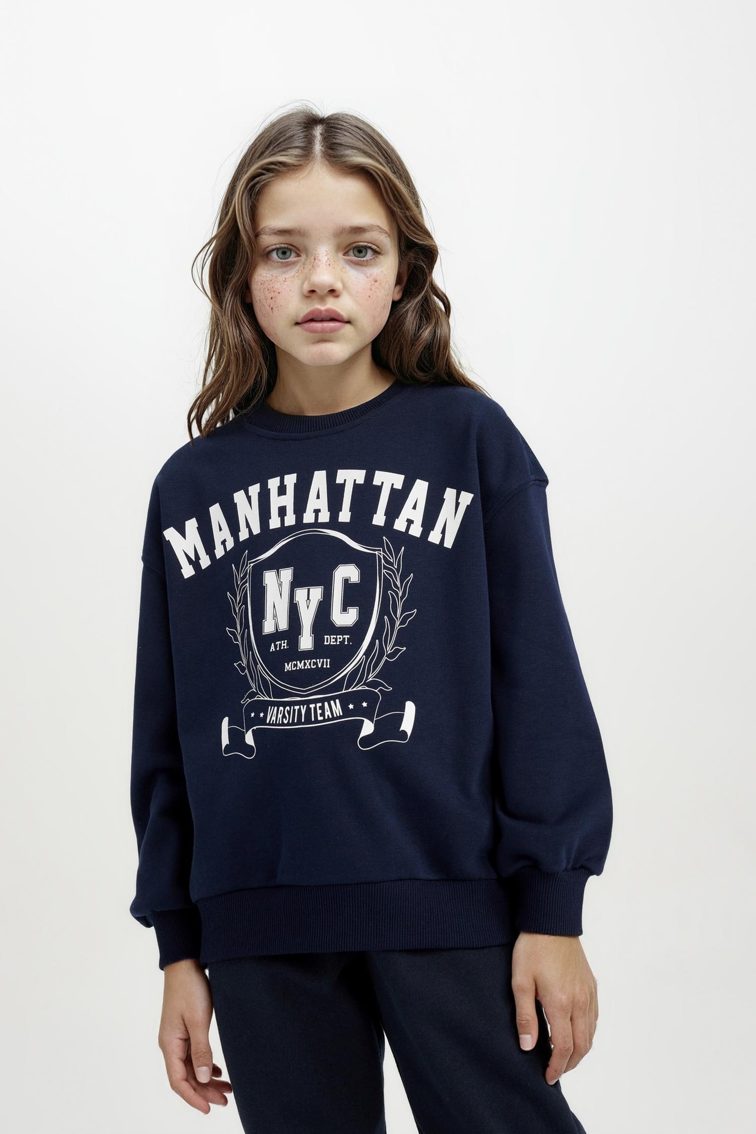 Kız Çocuk Relax Fit Bisiklet Yaka Baskılı Sweatshirt