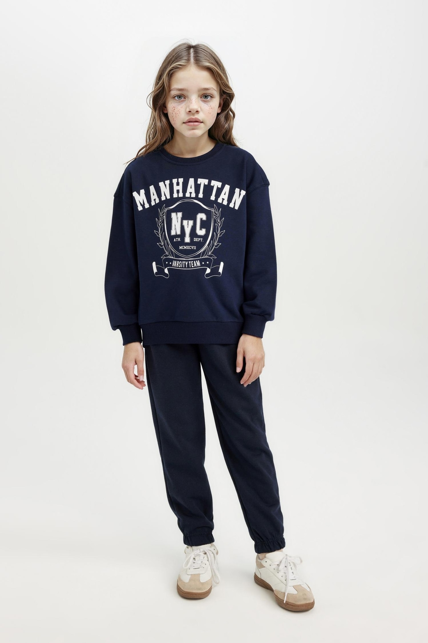 Kız Çocuk Relax Fit Bisiklet Yaka Baskılı Sweatshirt