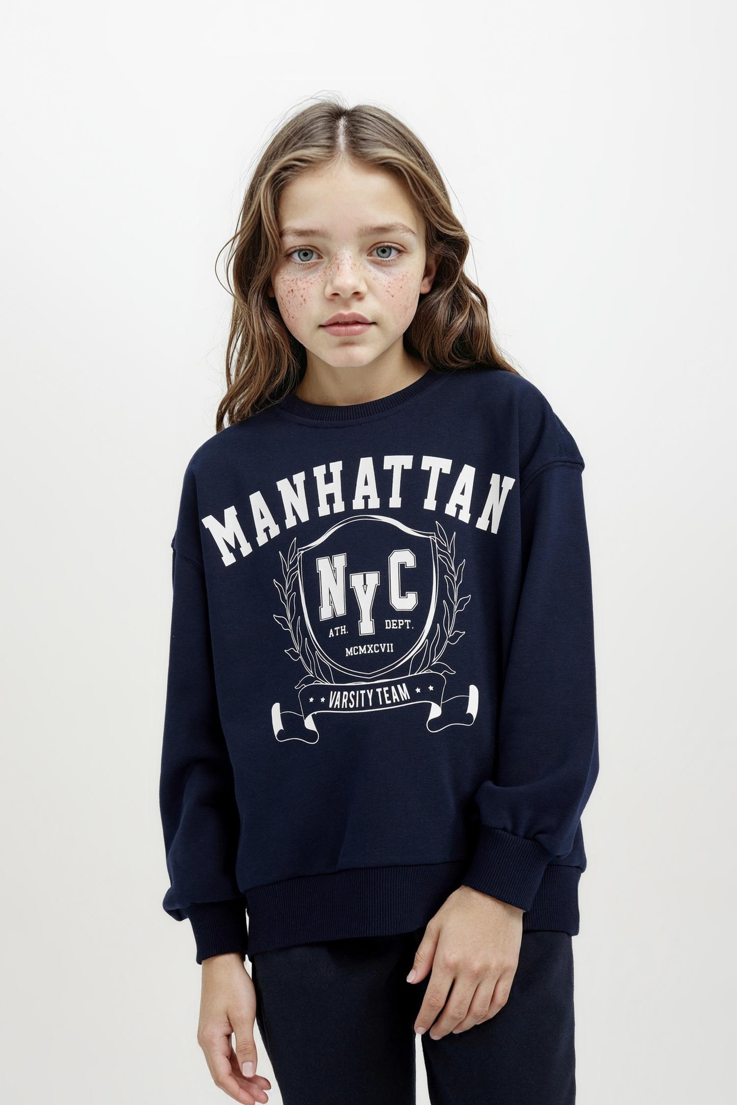 Kız Çocuk Relax Fit Bisiklet Yaka Baskılı Sweatshirt