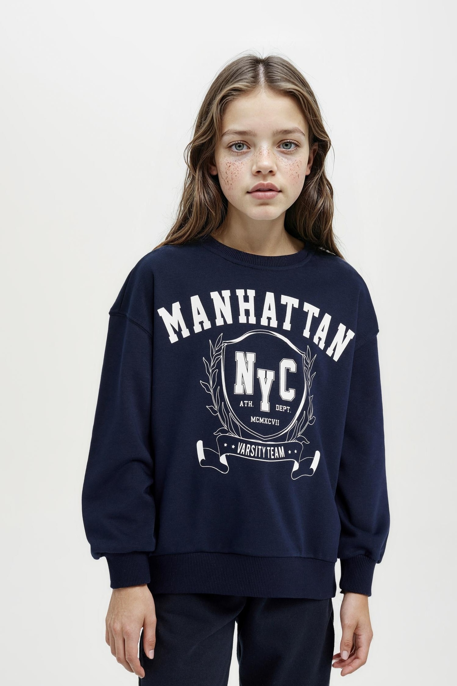 Kız Çocuk Relax Fit Bisiklet Yaka Baskılı Sweatshirt