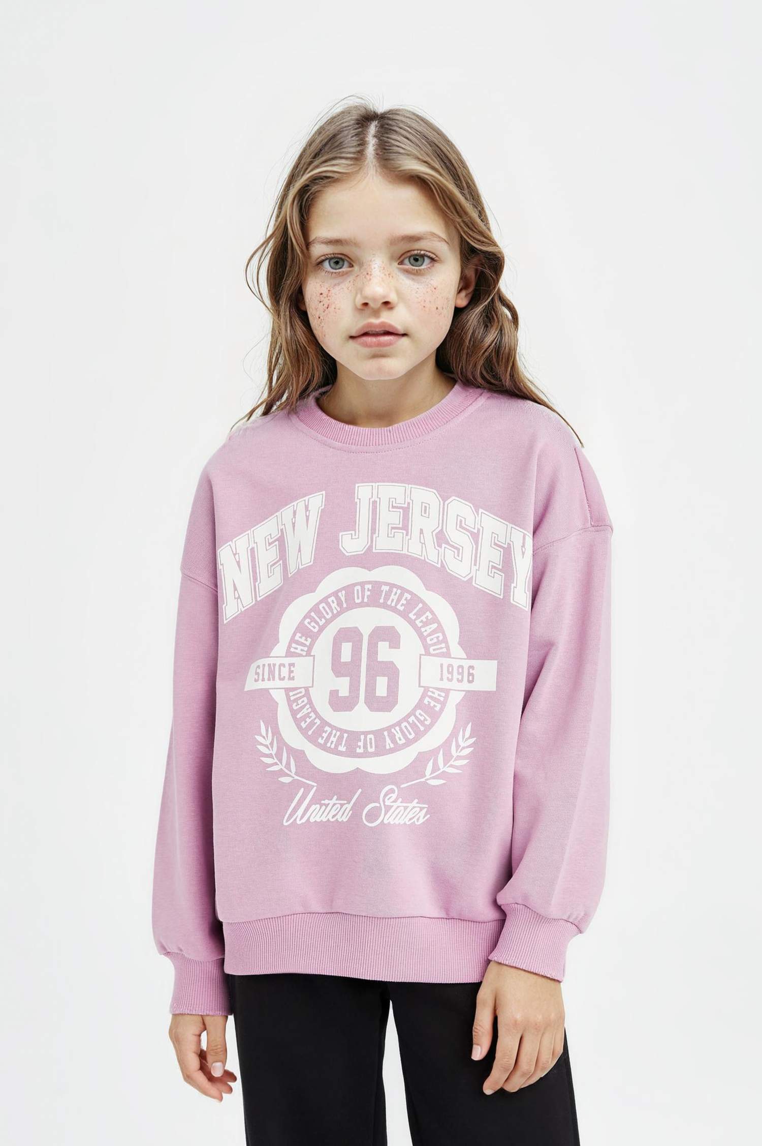 Kız Çocuk Relax Fit Bisiklet Yaka Baskılı Sweatshirt