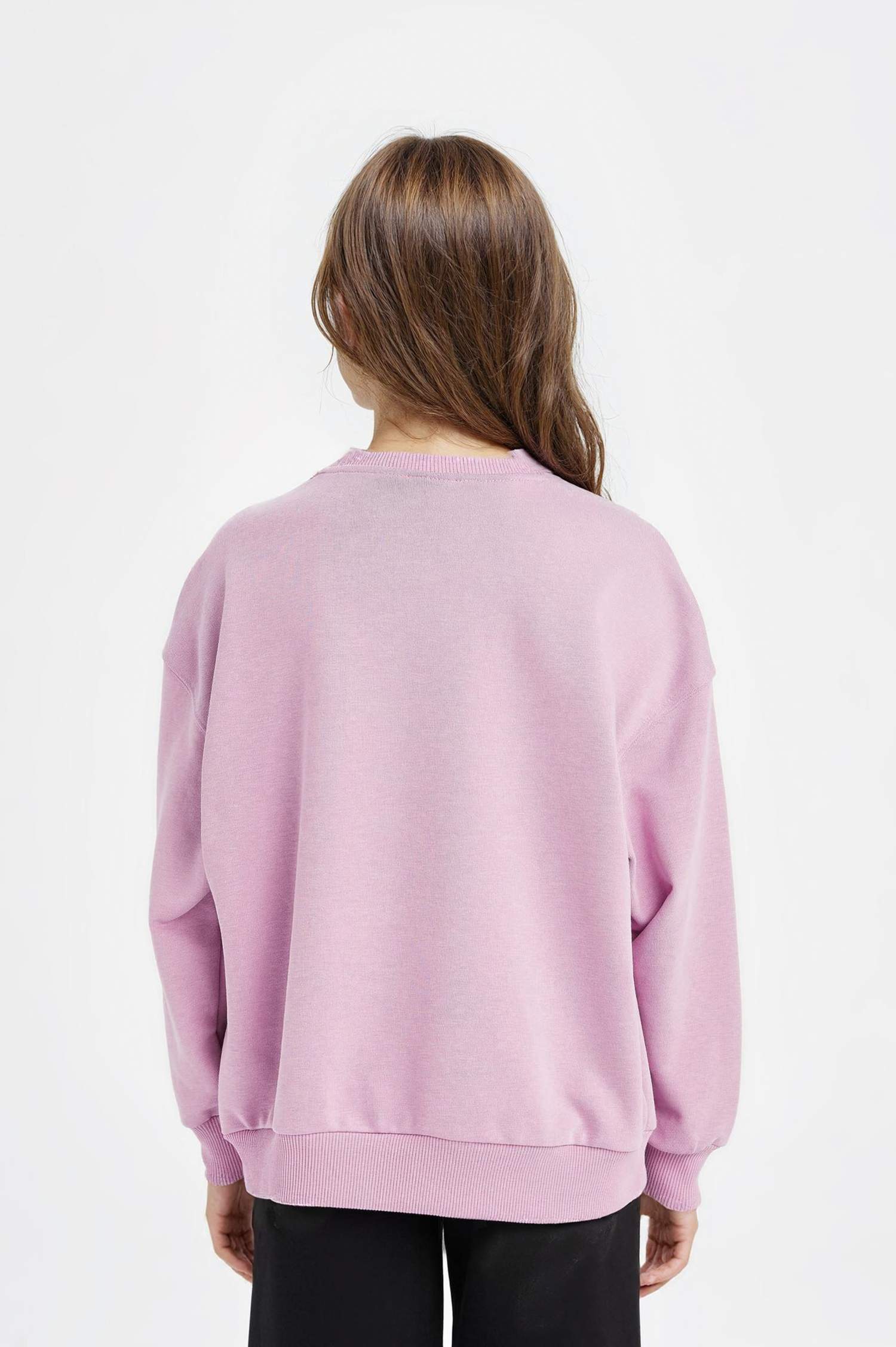 Kız Çocuk Relax Fit Bisiklet Yaka Baskılı Sweatshirt