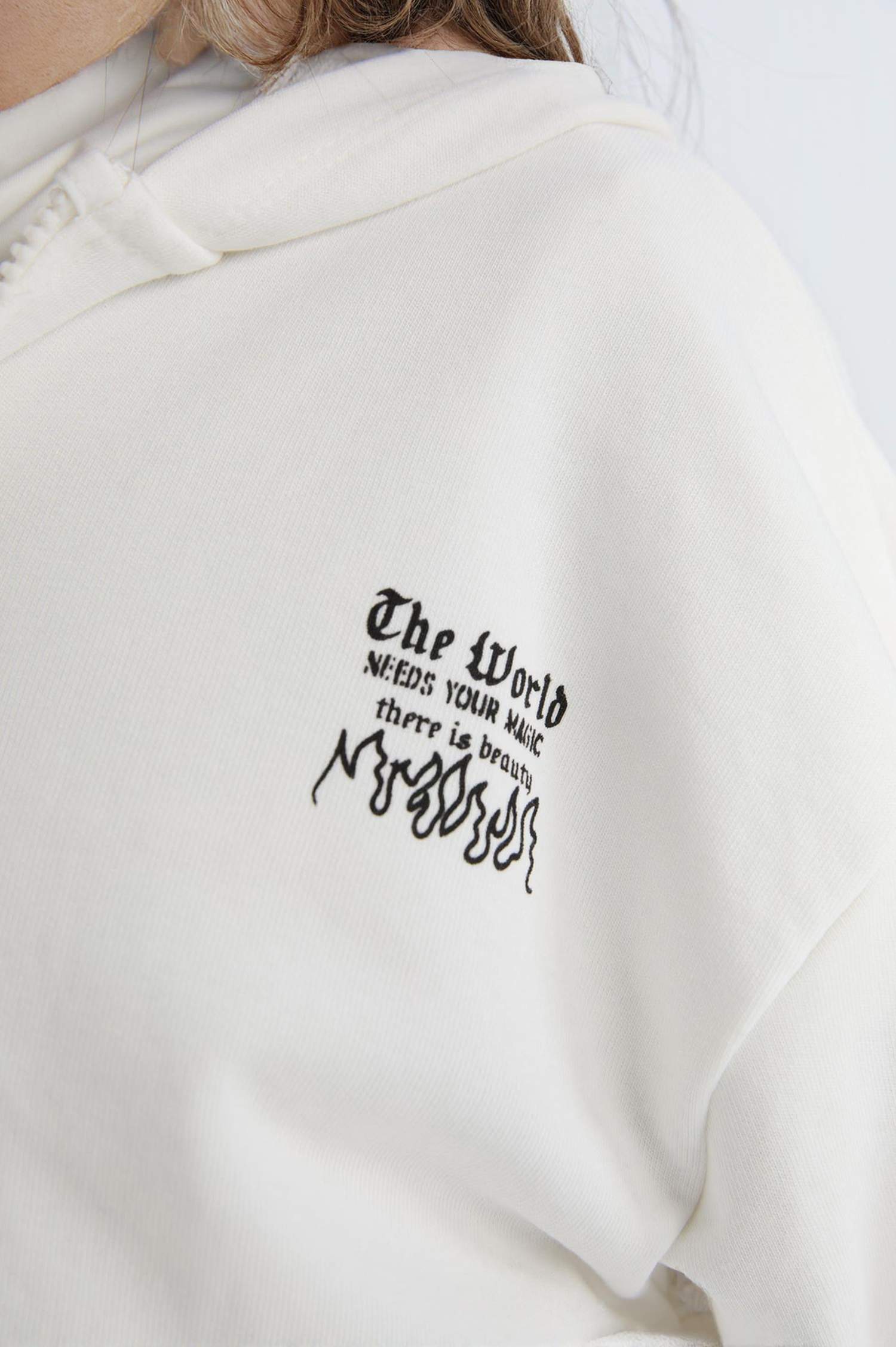 Kız Çocuk Oversize Geniş Kalıp Kapüşonlu Baskılı Fermuarlı Sweatshirt