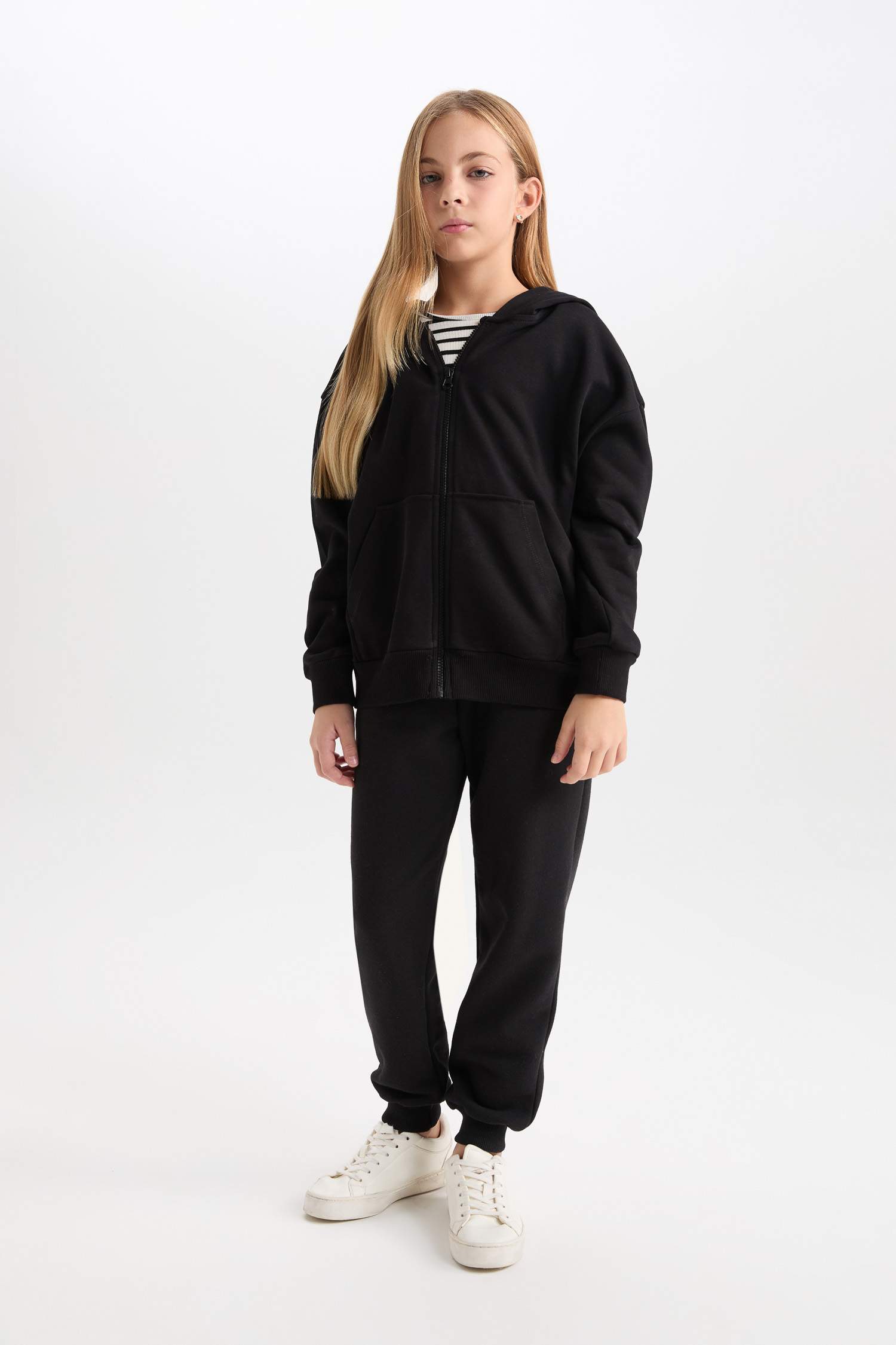 Kız Çocuk Basic Düz Kapüşonlu Hırka