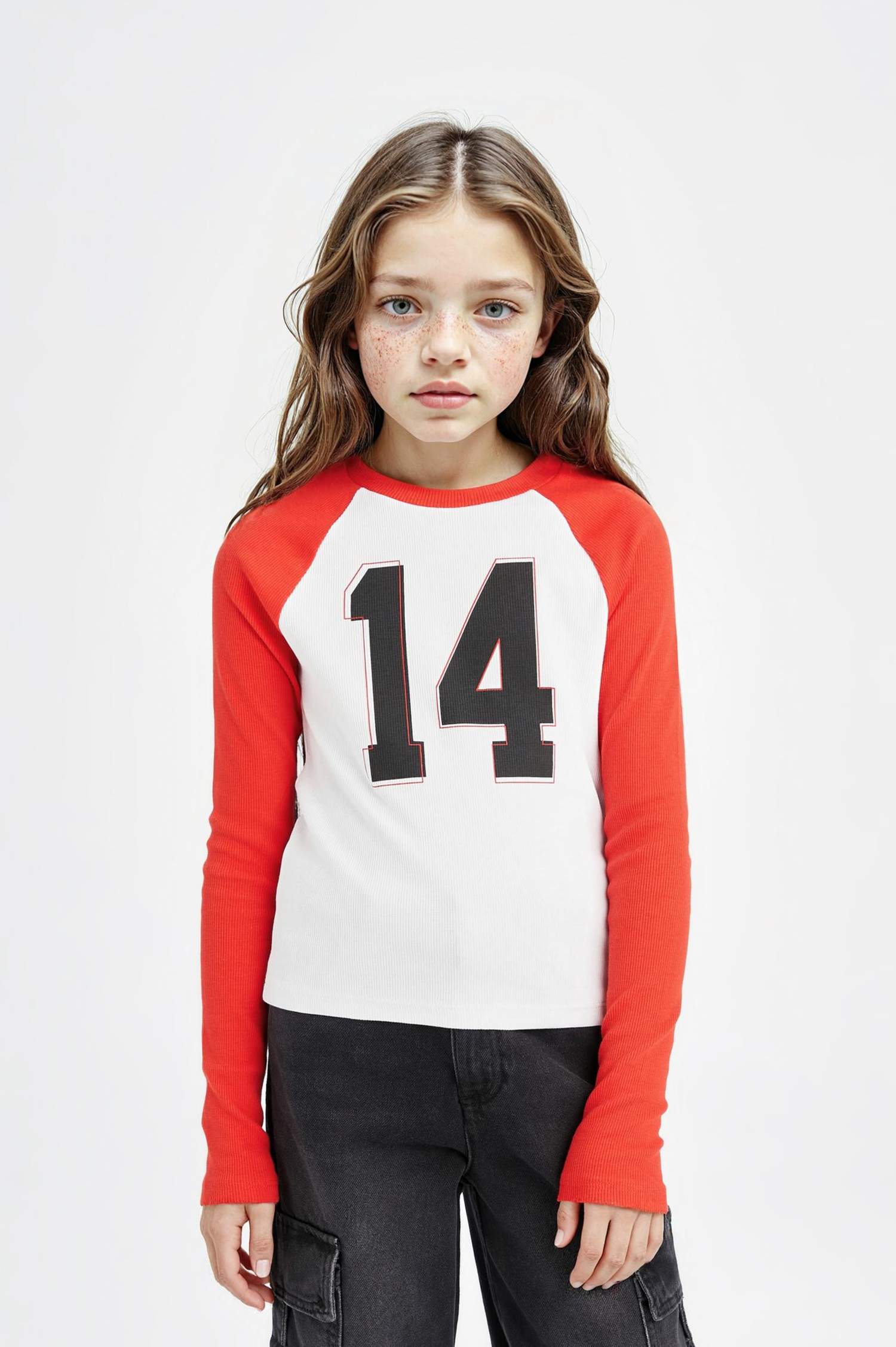 Bisiklet Yaka Baskılı Fitilli Kaşkorse Uzun Kollu Tişört Kız Çocuk