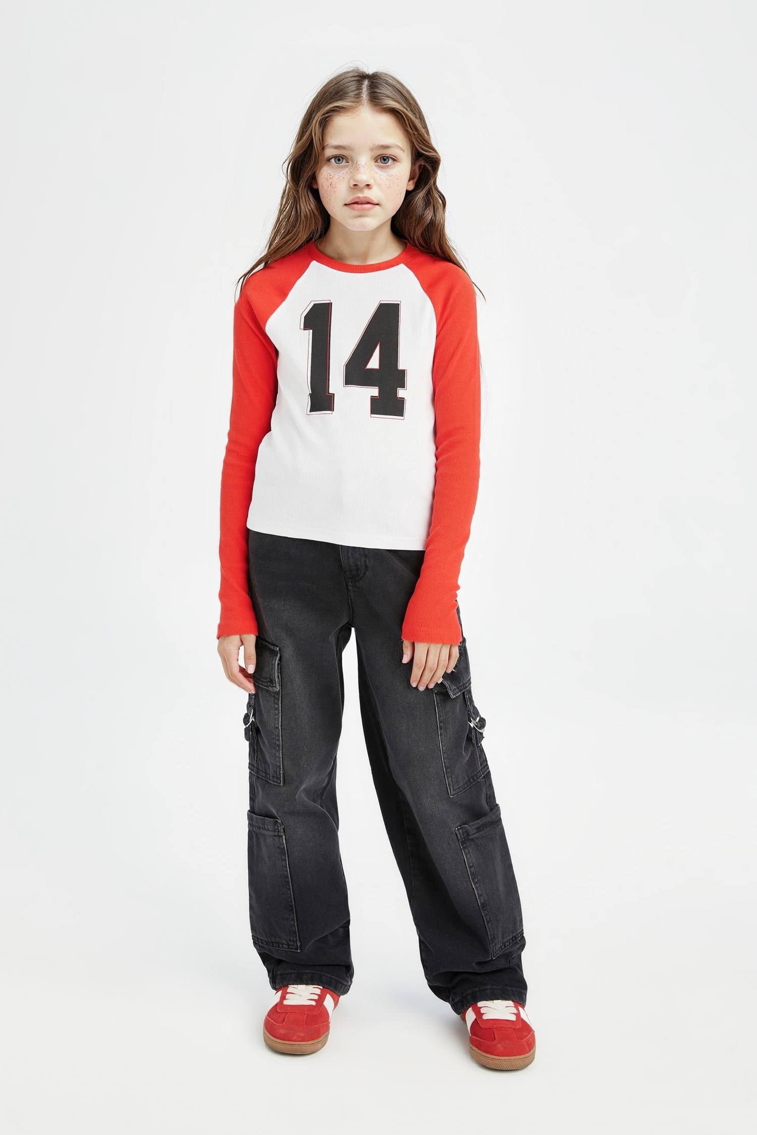 Bisiklet Yaka Baskılı Fitilli Kaşkorse Uzun Kollu Tişört Kız Çocuk