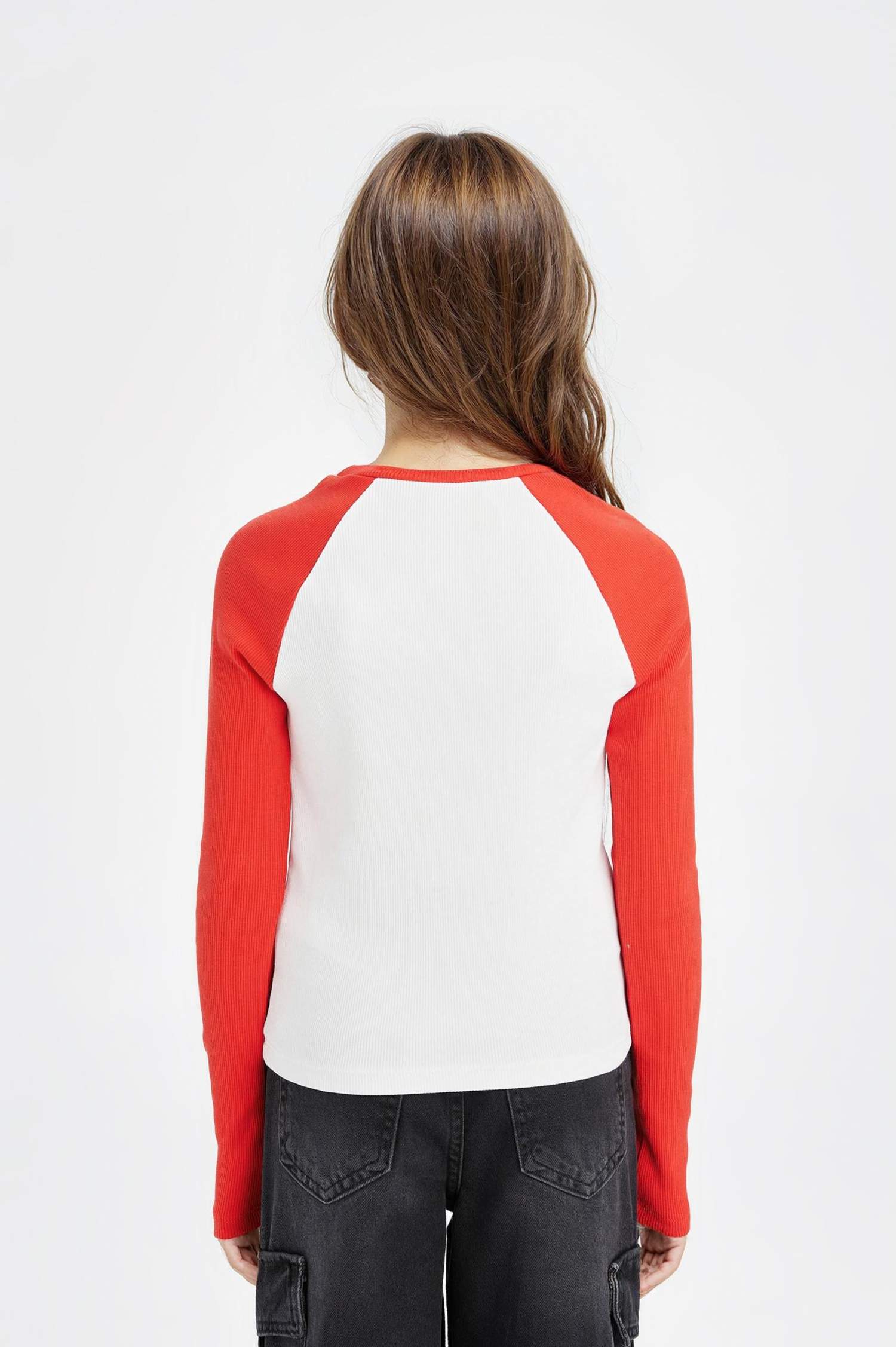 Bisiklet Yaka Baskılı Fitilli Kaşkorse Uzun Kollu Tişört Kız Çocuk