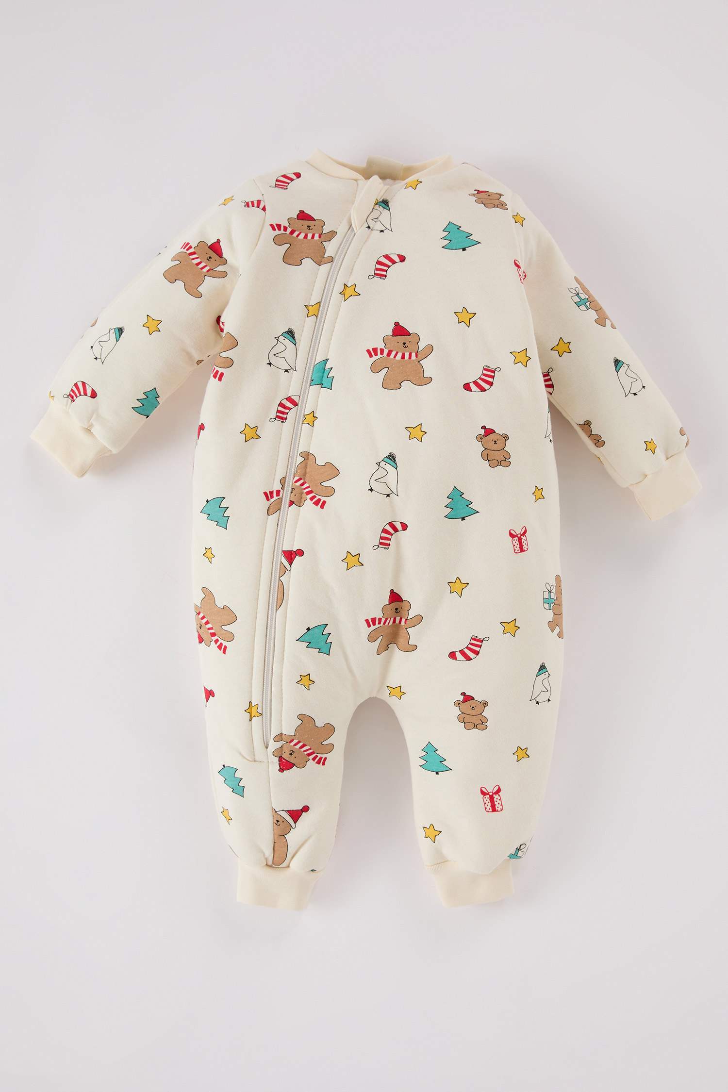 Erkek Bebek Yenidoğan 2,5 Tog Yılbaşı Temalı Fermuarlı Uzun Kollu Penye Uyku Tulumu
