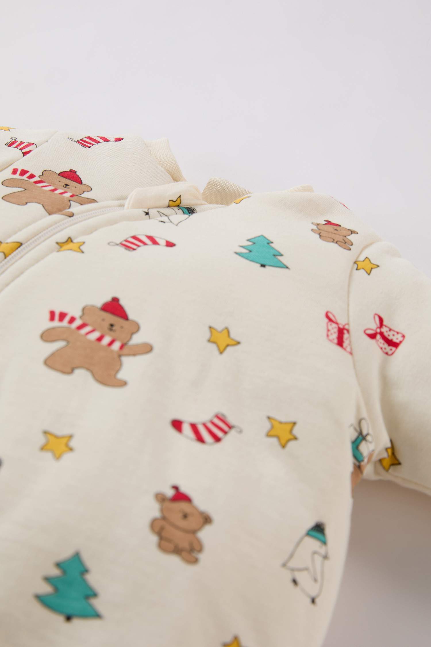 Erkek Bebek Yenidoğan 2,5 Tog Yılbaşı Temalı Fermuarlı Uzun Kollu Penye Uyku Tulumu