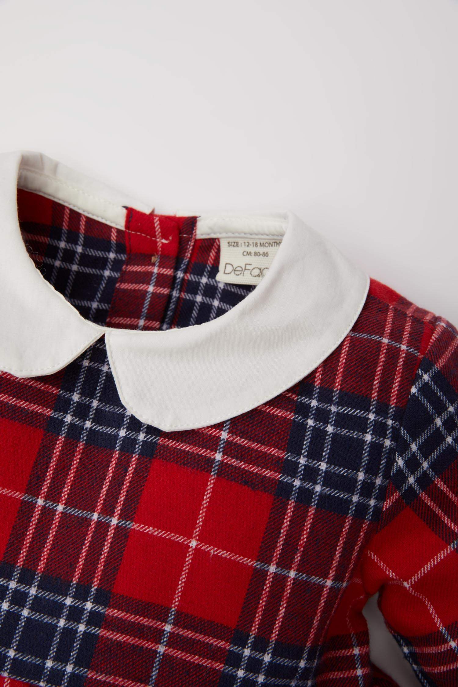 Kız Bebek Yenidoğan Yılbaşı Temalı 2'li Takım Bebe Yaka Kareli Flanel Elbise Külotlu Çorap