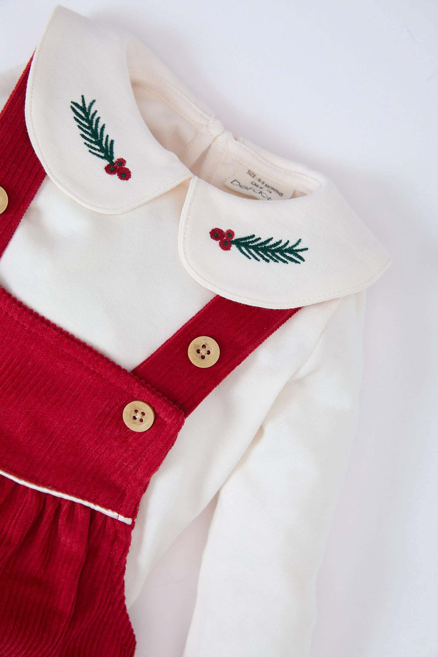 Kız Bebek 2'li Takım Bebe Yaka Uzun Kollu Üst Fitilli Kadife Salopet Elbise