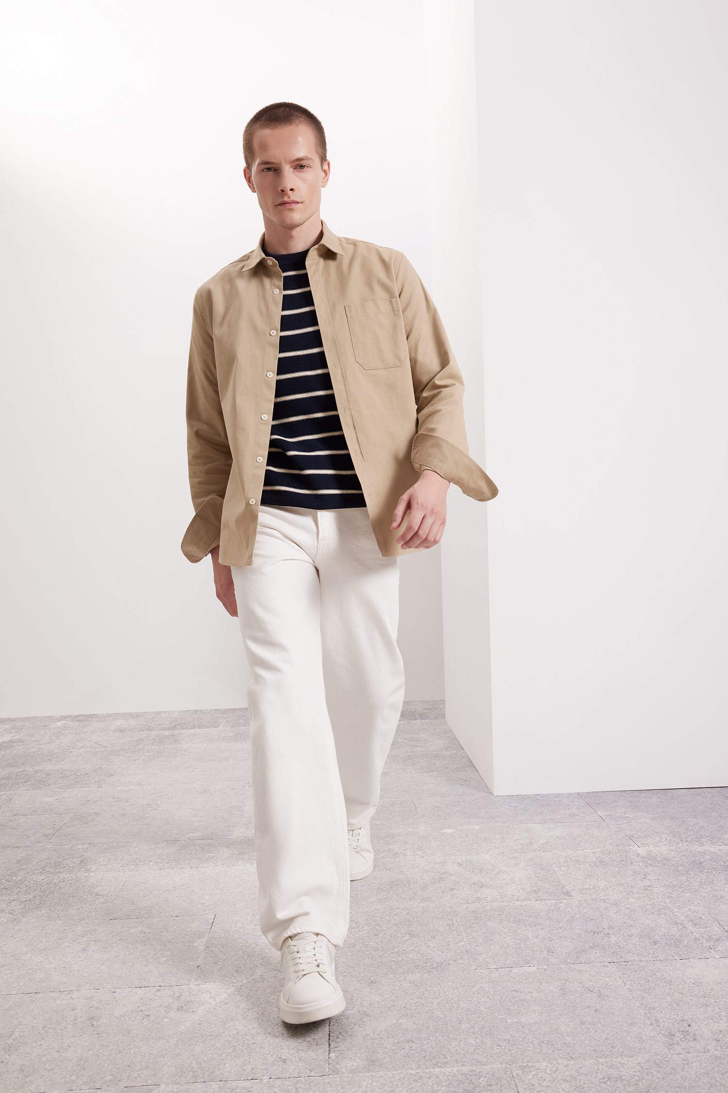 Standard Fit Crew Neck Cotton Striped T-Shirt