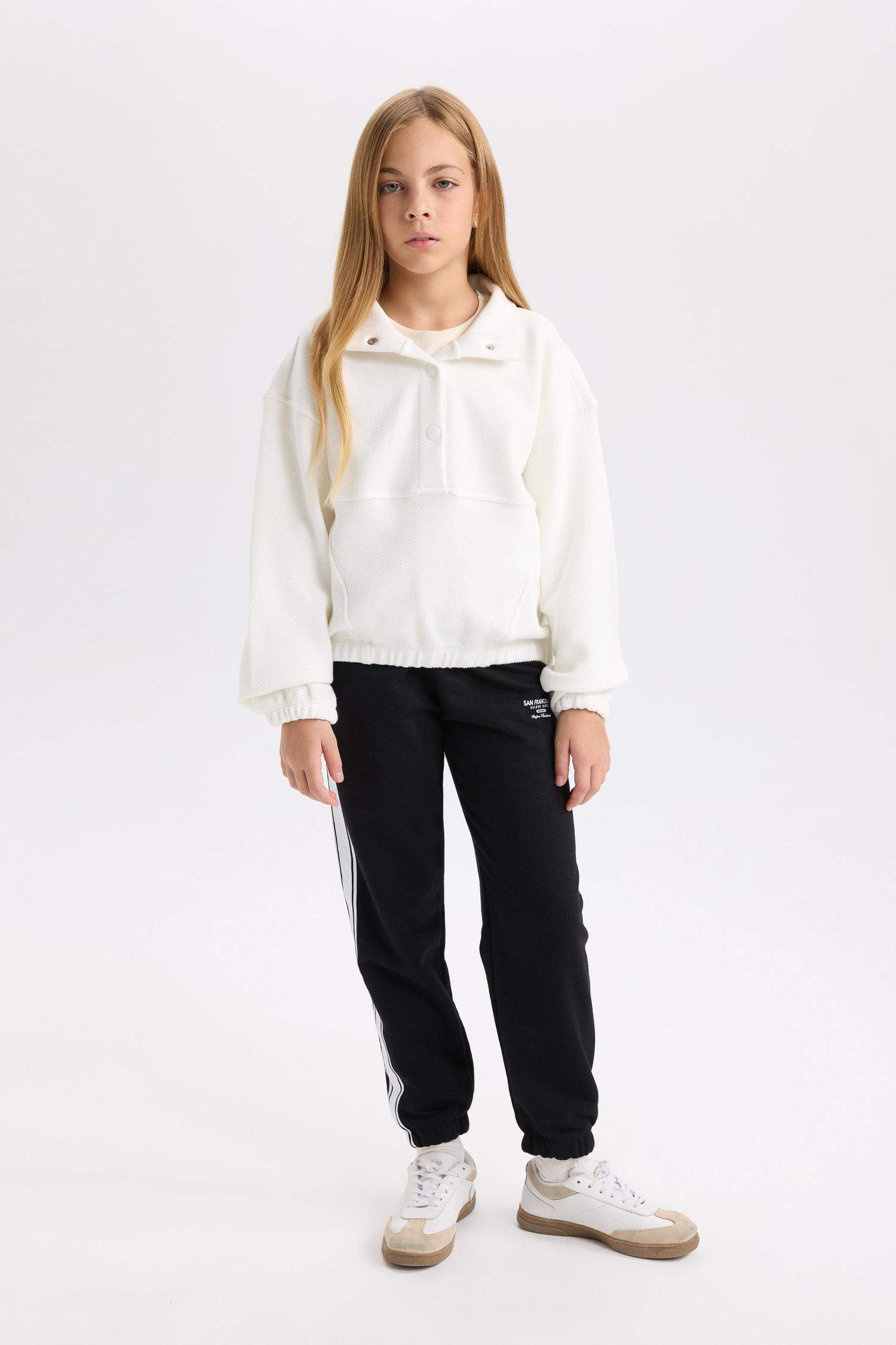 Girl Black Elastic Waist Leg Printed Jogger Sweatpants