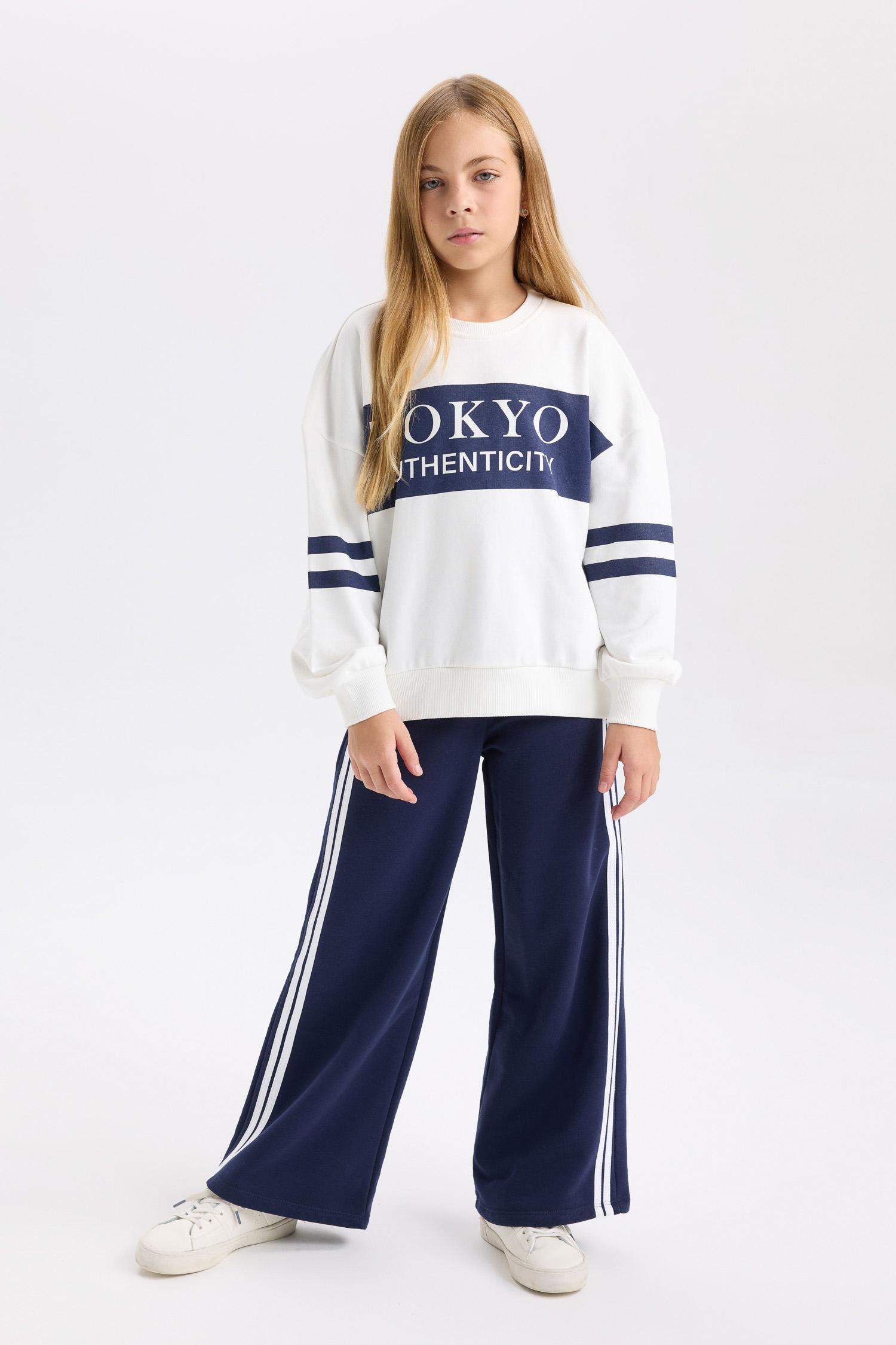 Pantalon Sweatpants rayé à jambes larges pour Fille