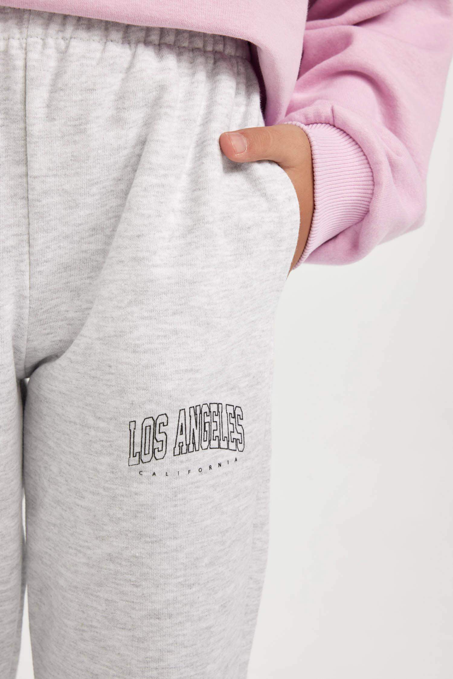 Kız Çocuk Beli Lastikli Baskılı Jogger Eşofman Altı