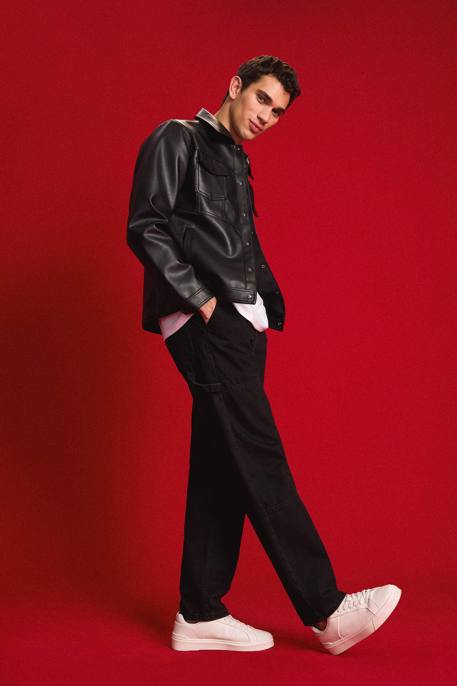 جاكيت جلد صناعي سليم فيت بياخة قميص مقاوم للماء