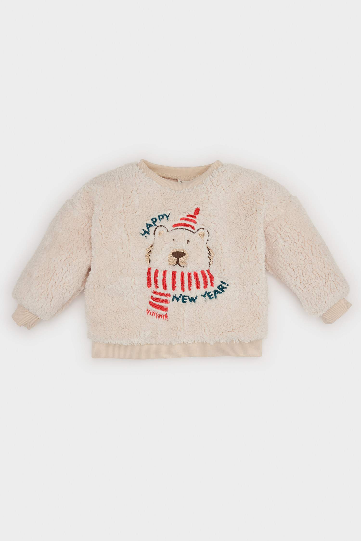 Baby Boy Crew Neck Christmas Themed Plush Sweatshirt