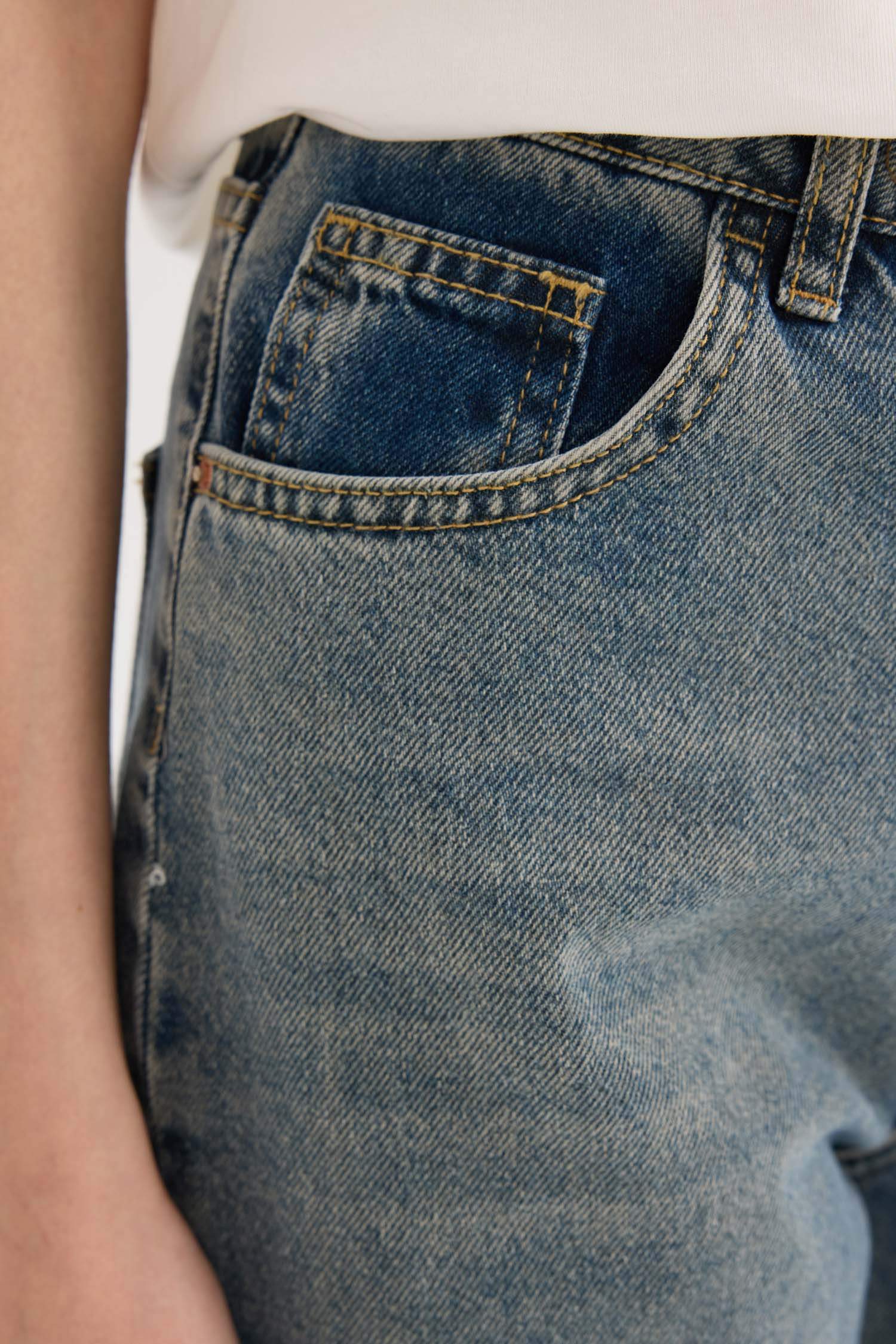 90's Wide Leg Yüksek Bel Uzun Jean Yıkamalı Pantolon