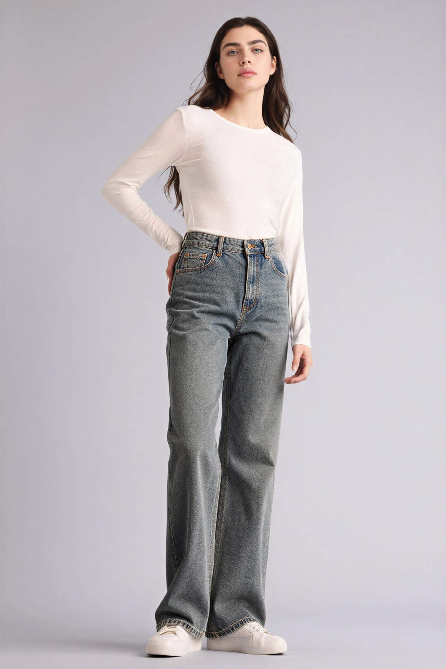 Длинные джинсы 90's Wide Leg с высокой талией и эффектом варки