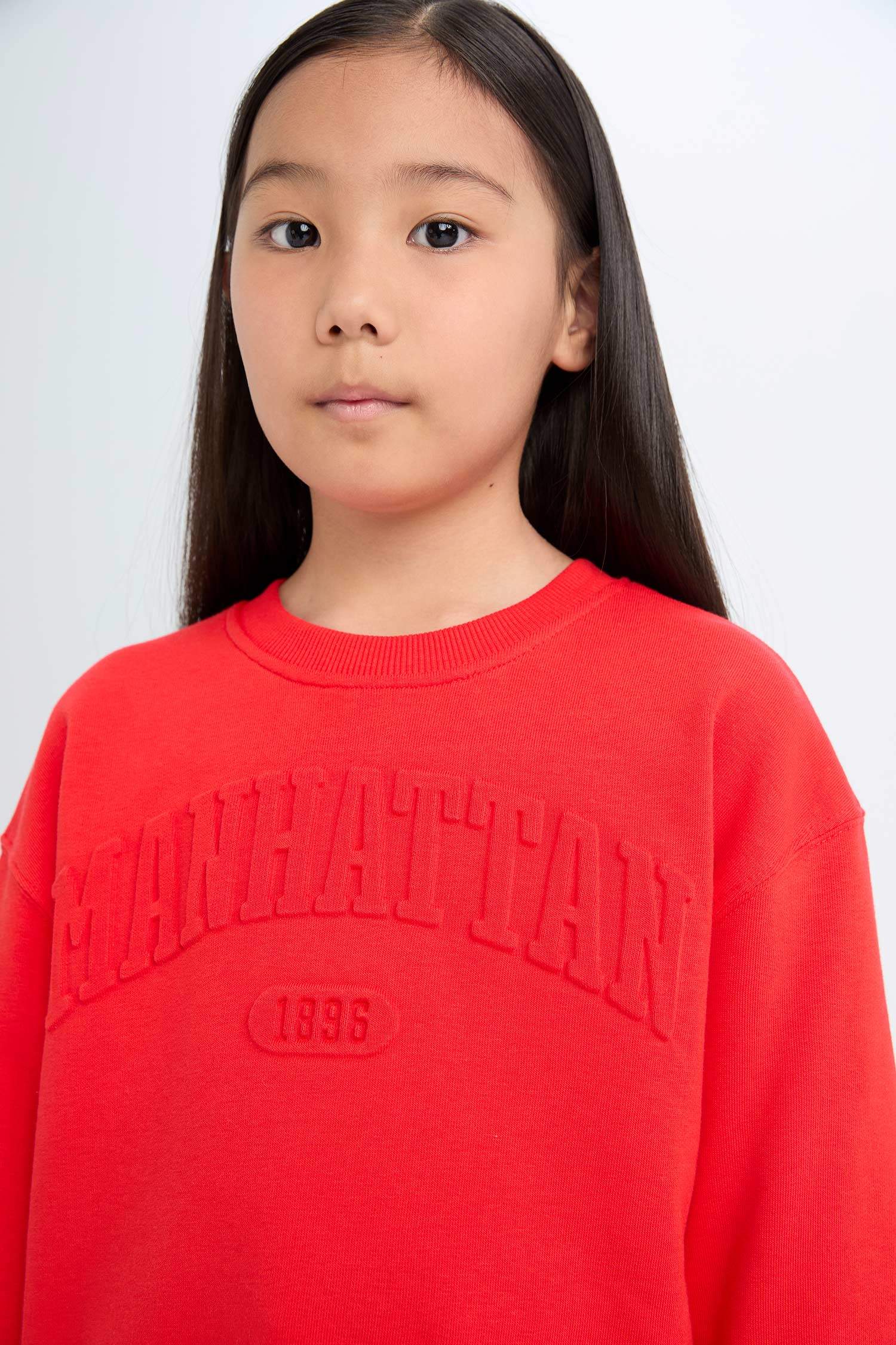 Kız Çocuk Kırmızı Bisiklet Yaka Baskılı Sweatshirt