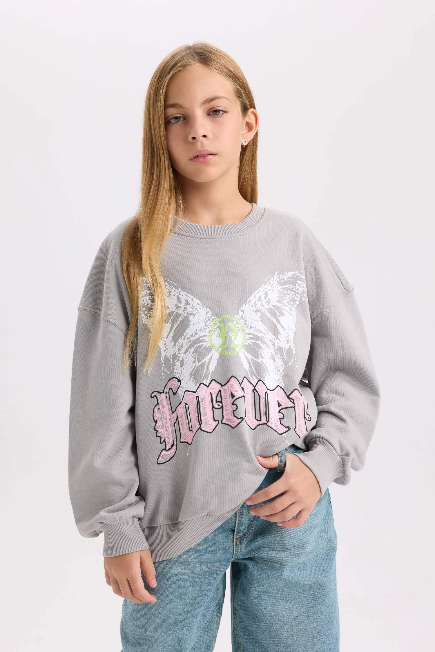 Girl Oversized Fit Back Printed Sweatshirt