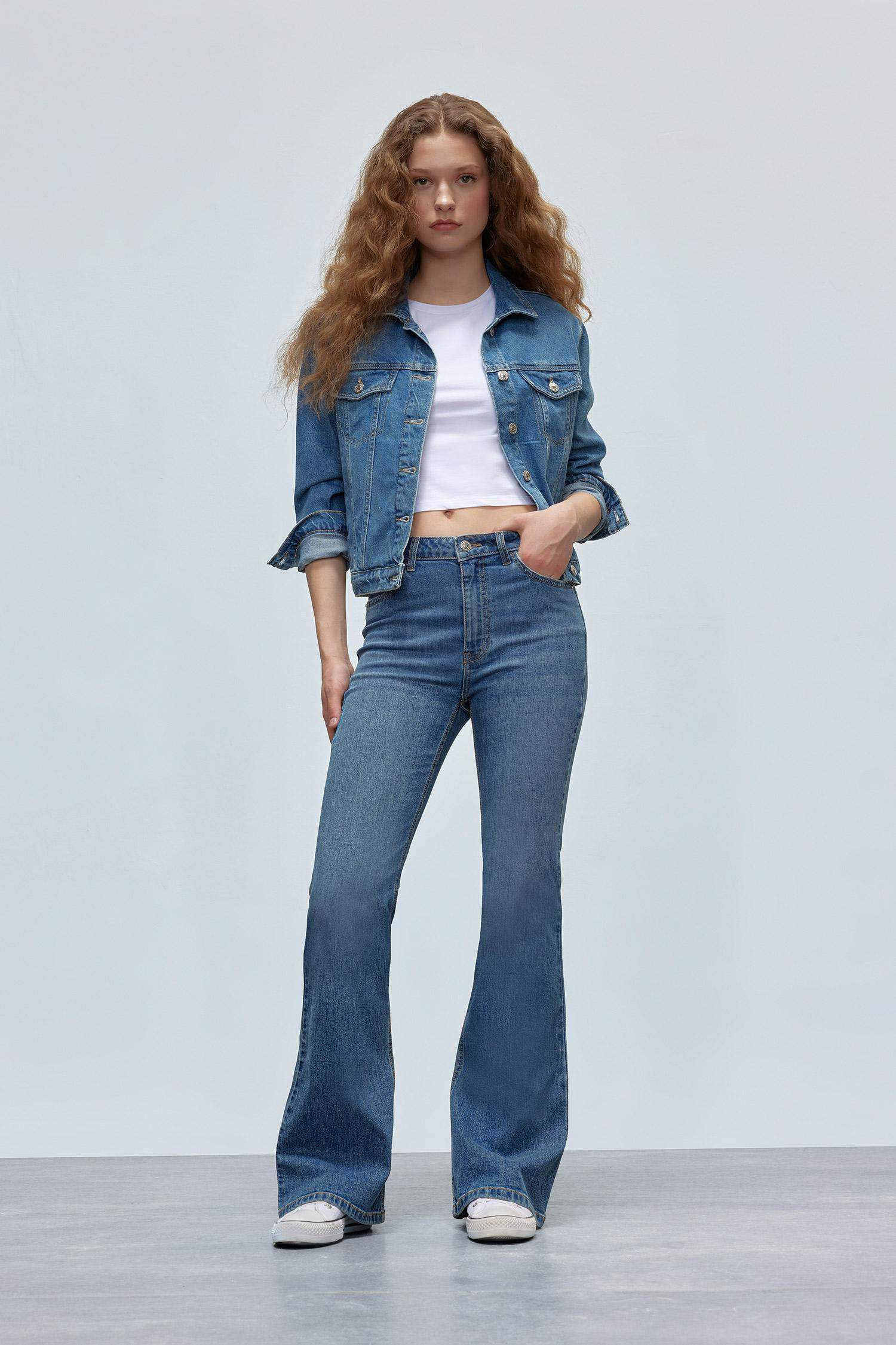 Mia Yüksek Bel Geniş Paça Jean Pantolon