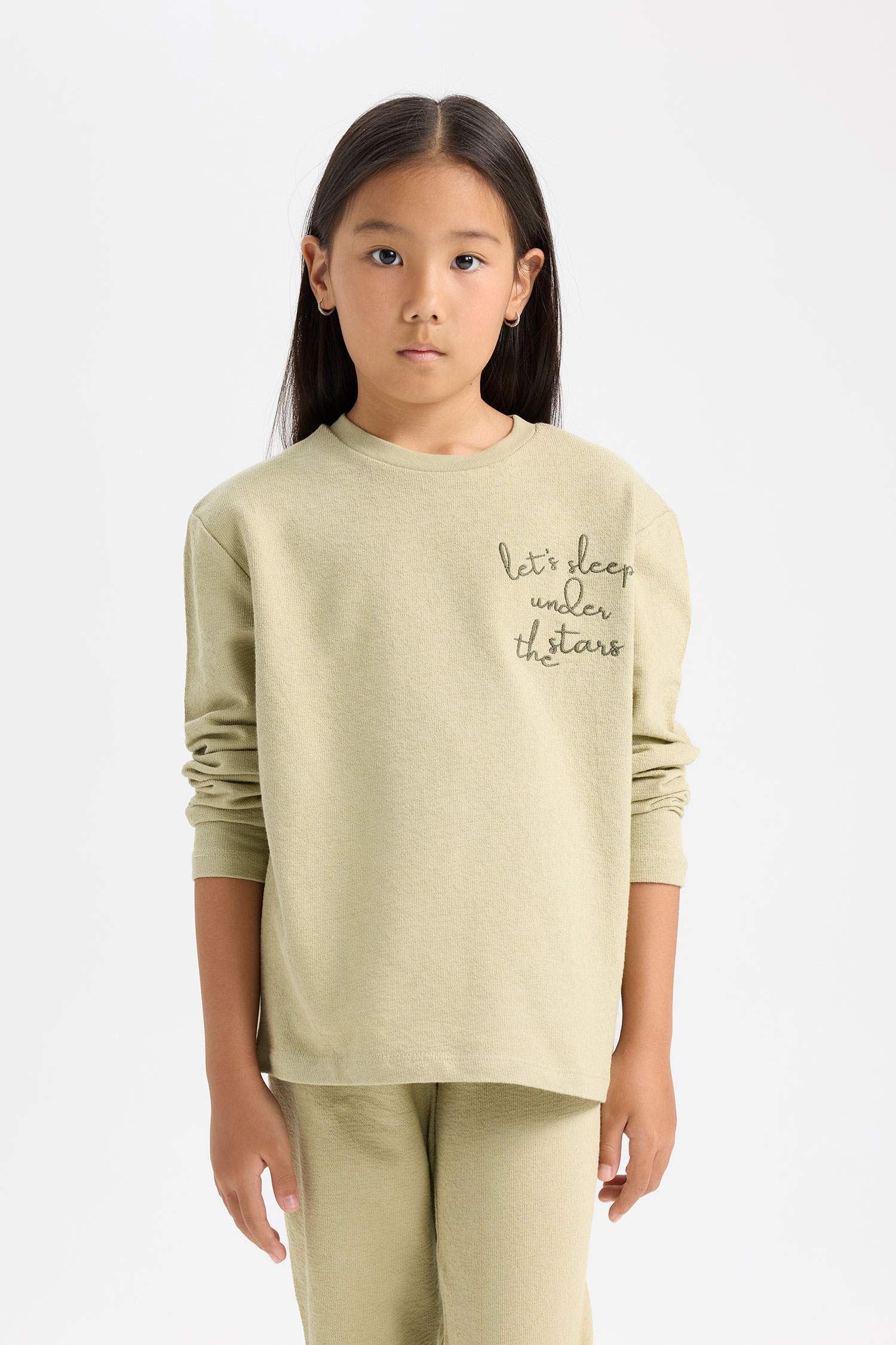 Kız Çocuk Pijama Takımı Baskılı Uzun Kollu Üst Beli Lastikli Uzun Alt