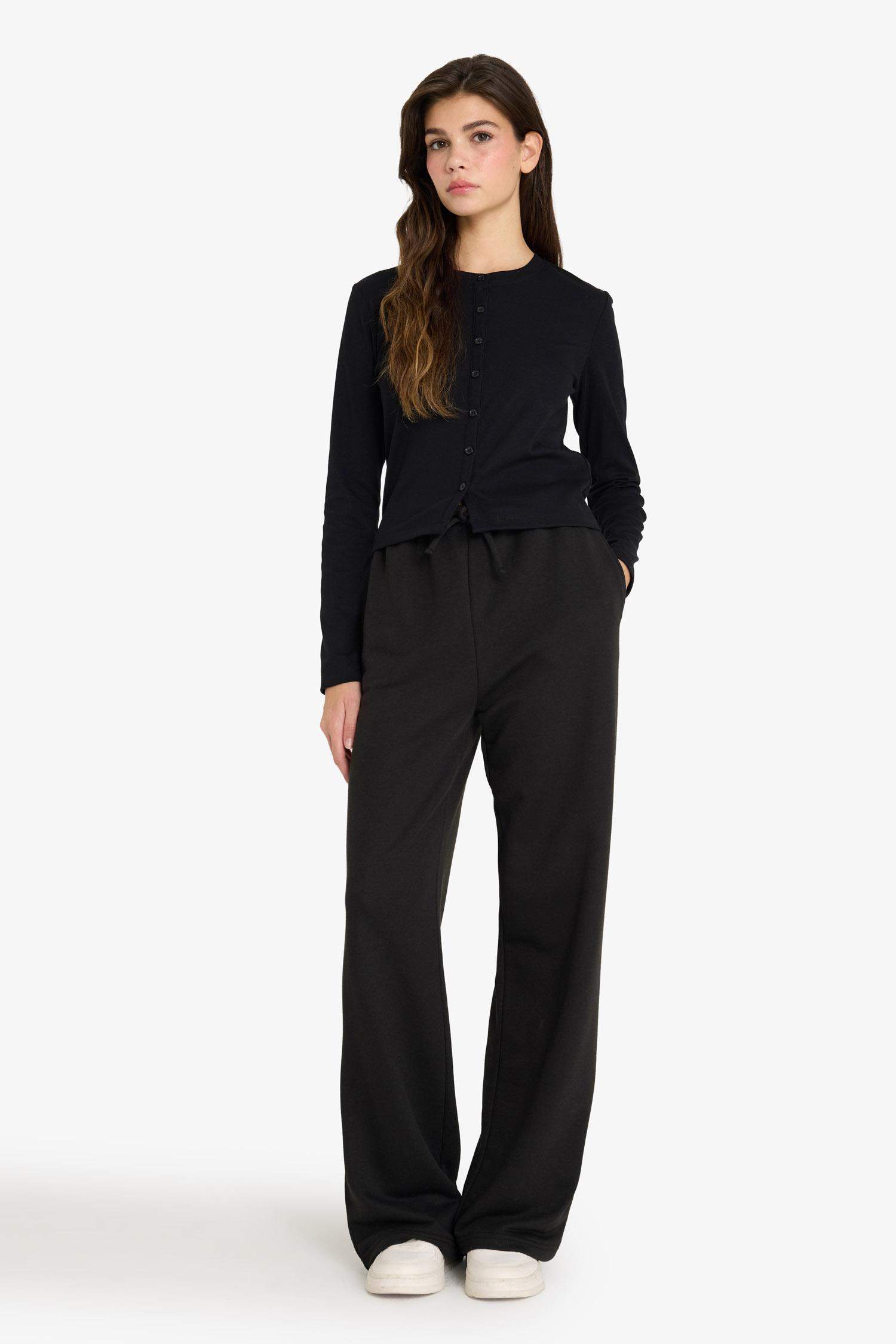 Straight Fit Beli Bağcıklı Basic Düz Geniş Paça Eşofman Alt