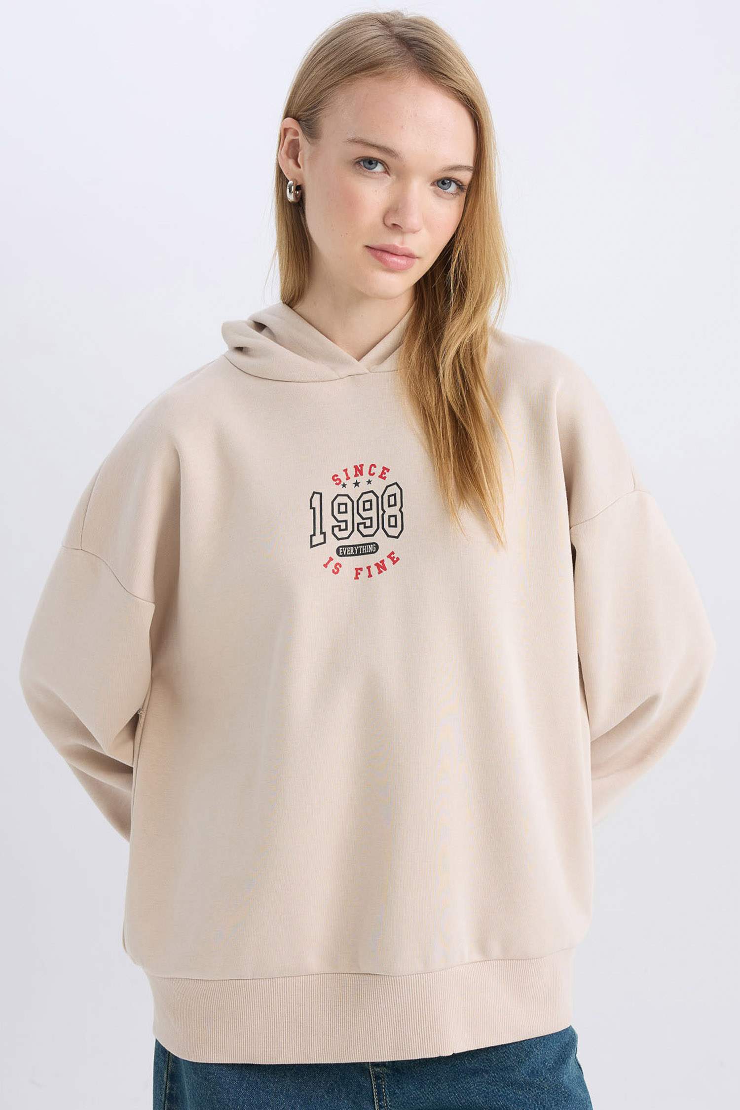 Coool Loose Fit Baskılı Kapüşonlu Sweatshirt