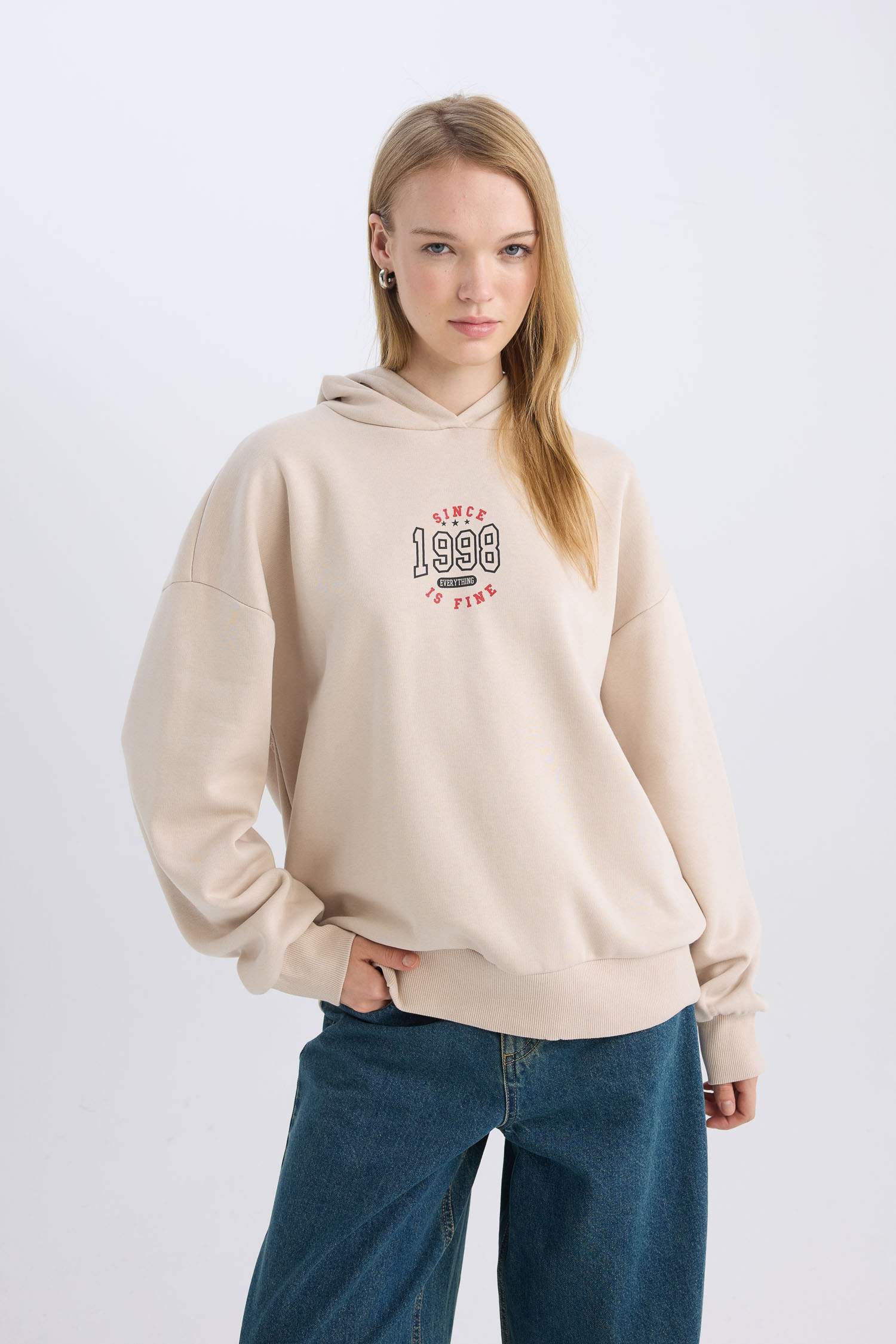 Coool Loose Fit Baskılı Kapüşonlu Sweatshirt