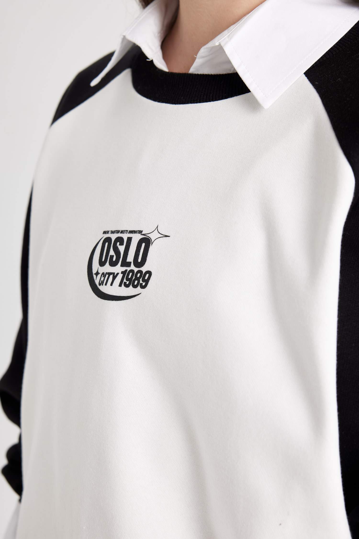 Loose Fit Color Block Printed Sweatshirt