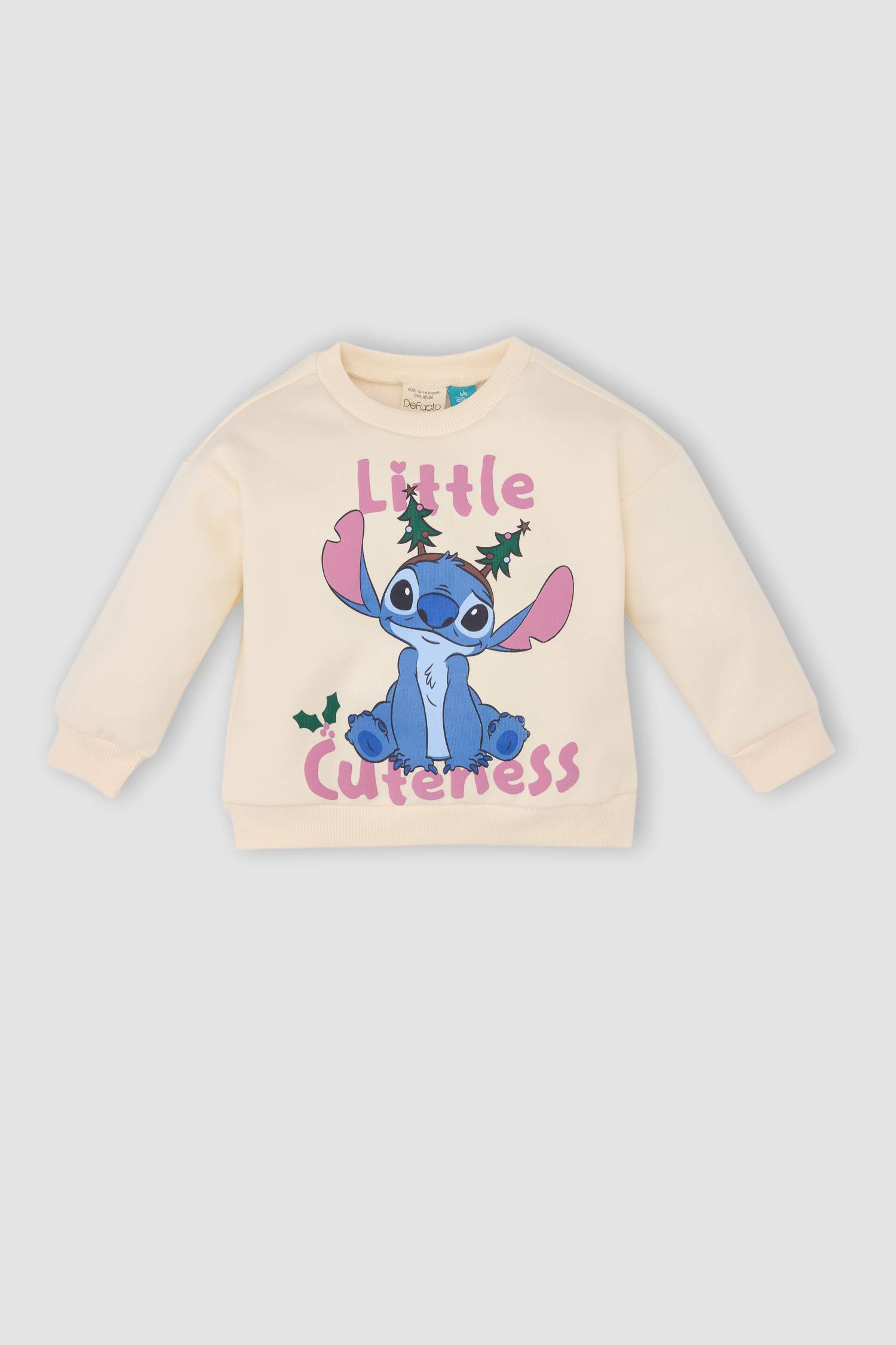 Kız Bebek Disney Lilo & Stitch Bisiklet Yaka İçi Yumuşak Tüylü Sweatshirt