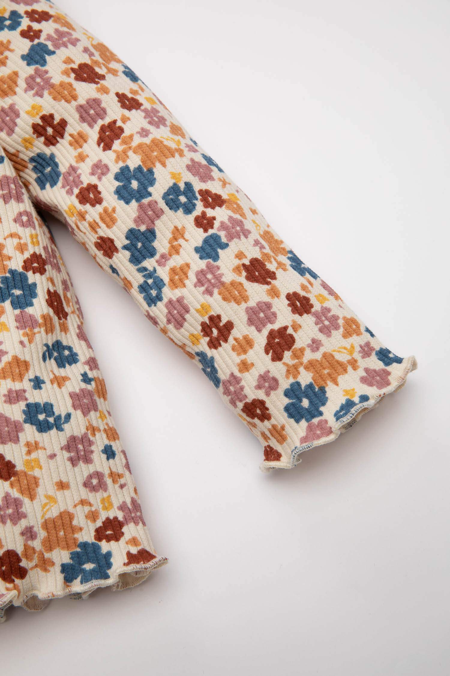 Kız Bebek Bisiklet Yaka Çiçekli Fitilli Kaşkorse Uzun Kollu Tişört